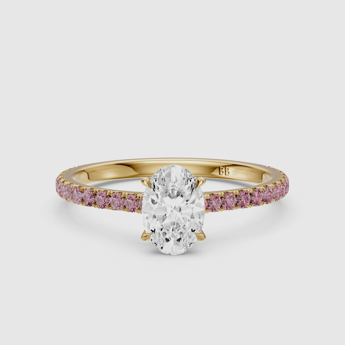 Load video: Gaga Oval Lab Grown Diamond Pink Pave Engagement Ring