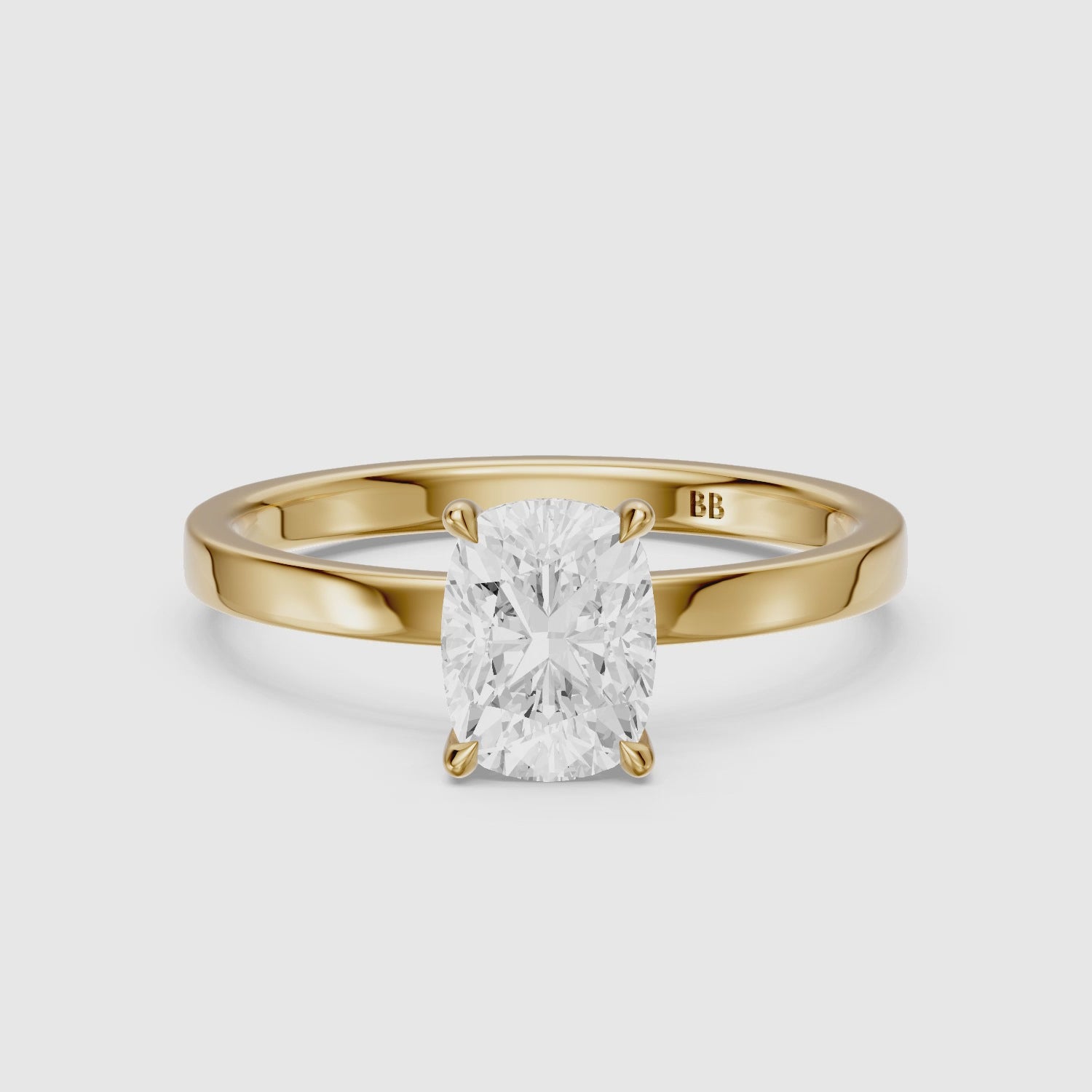 Load video: Naveah Elongated Cushion Cut Solitaire Low Profile Moissanite Diamond Ring