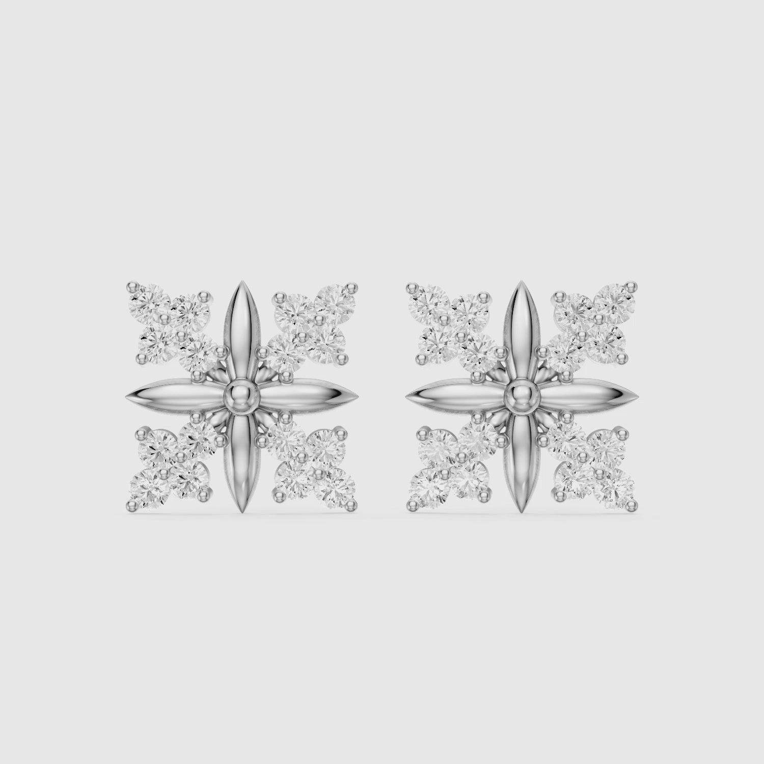 Load video: Zenia Round Lab Grown Diamond Floral Cluster Stud Earrings