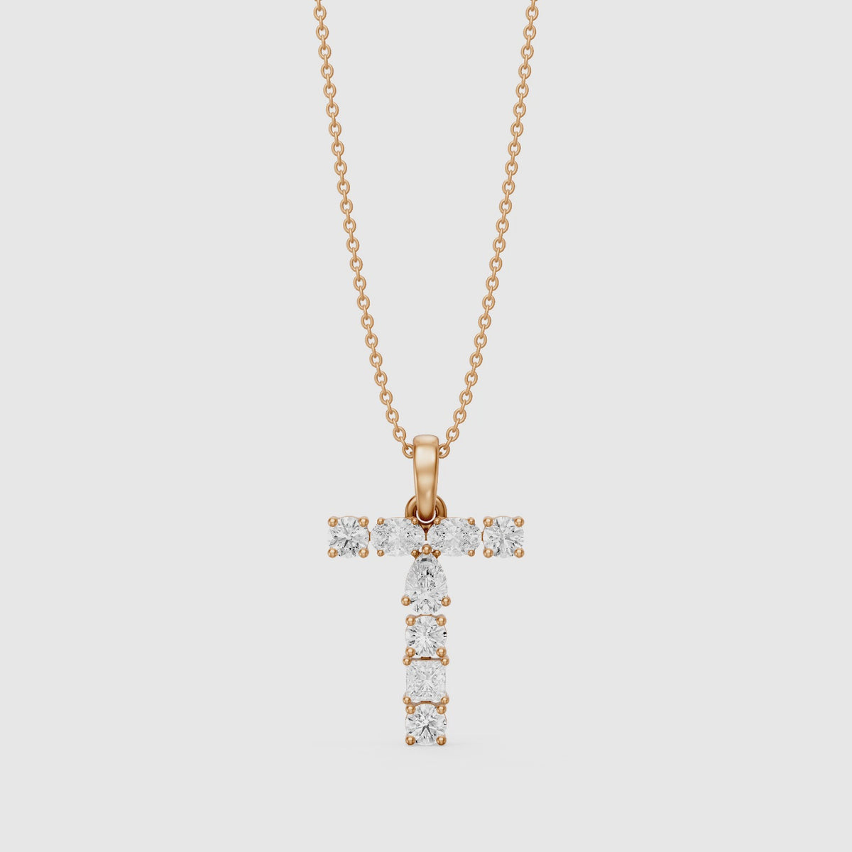 Load video: Lykke Multi Shape Lab Grown Diamond Initial T Pendant