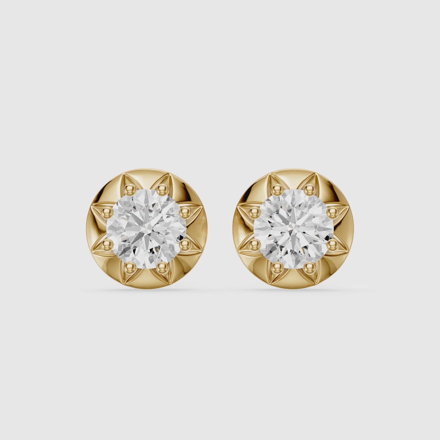 Load video: Ysolde Round Cut Lab Grown Diamond Sunburst Stud Earrings