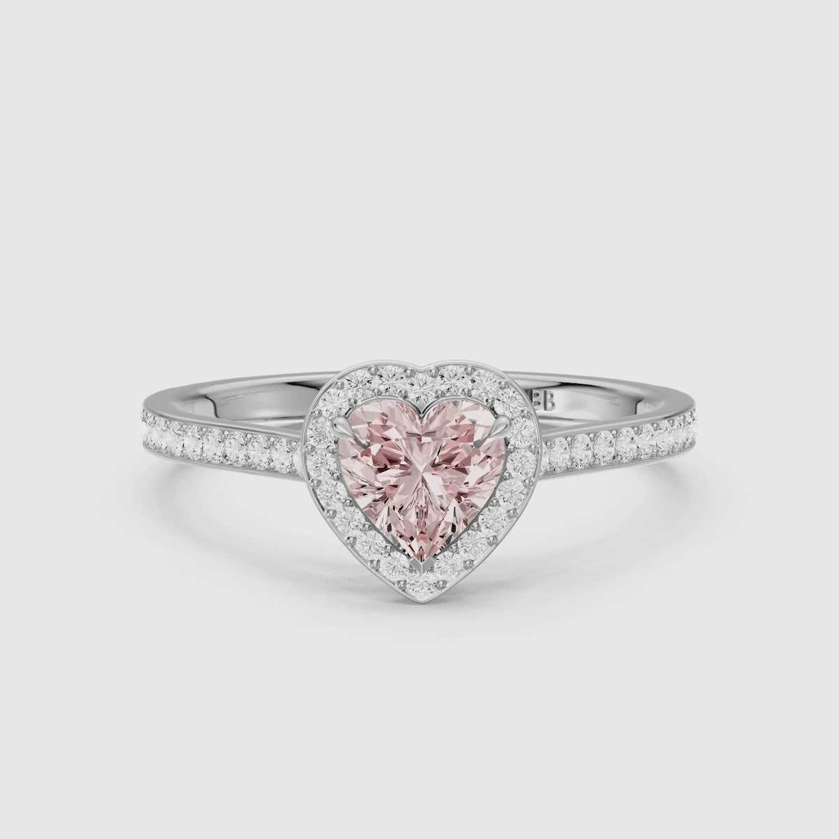 Load video: Melisande Heart Shaped Halo Channel Set Pink Lab Grown Diamond Ring