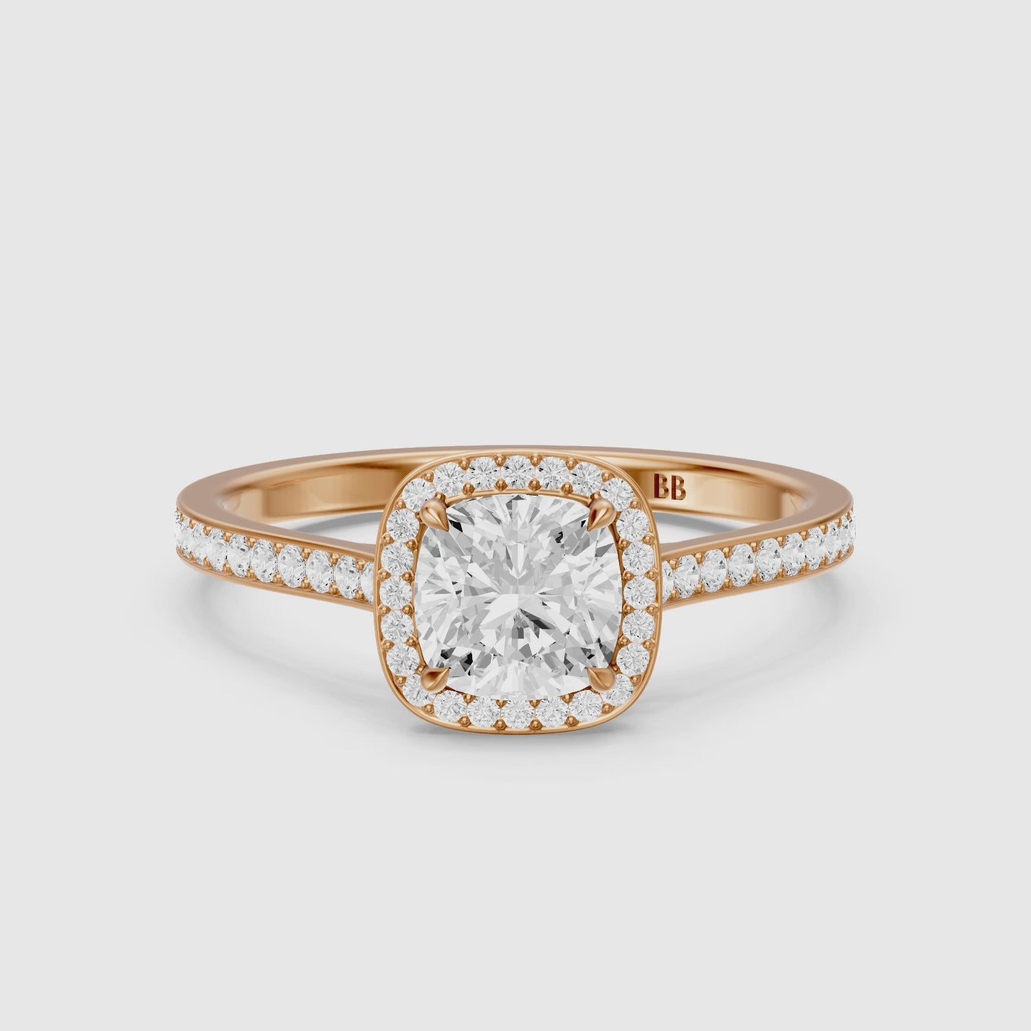 Load video: Kenzie Cushion Cut Halo Channel Set Lab Grown Diamond Ring