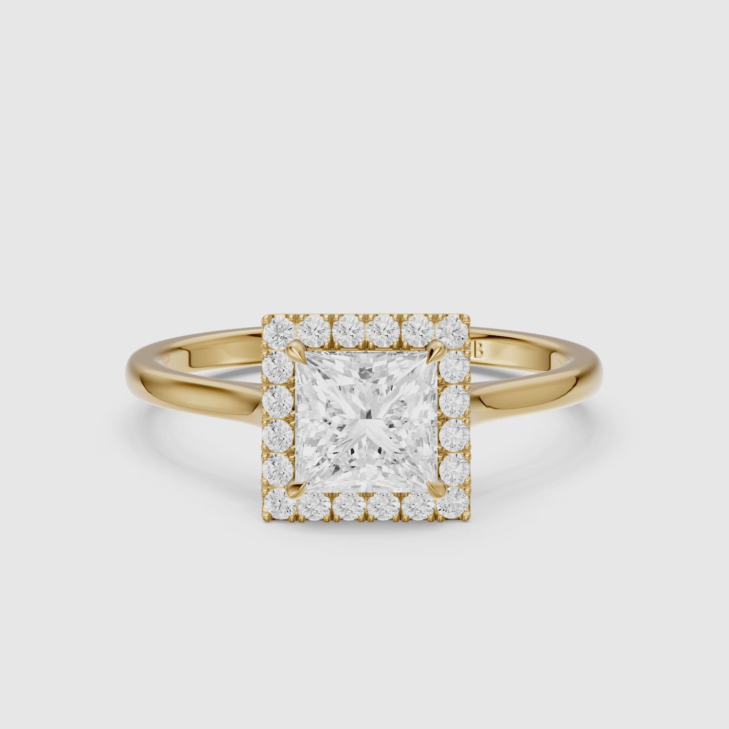 Load video: Jasmin Princess Cut Halo Cathedral Style Lab Grown Diamond Ring