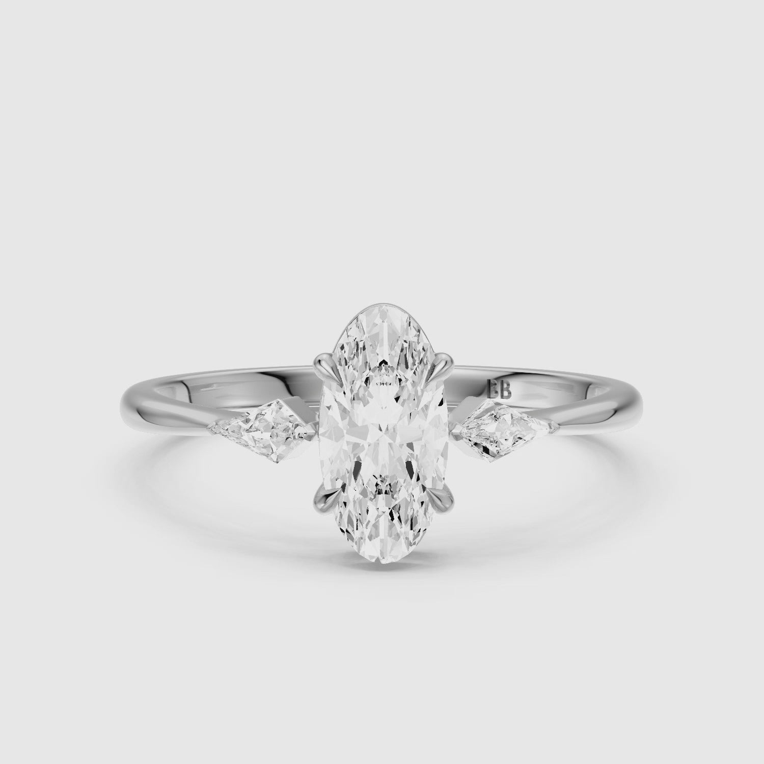 Load video: Elin Moval Cut Moissanite Diamond Engagement Ring with Kite Side Stones