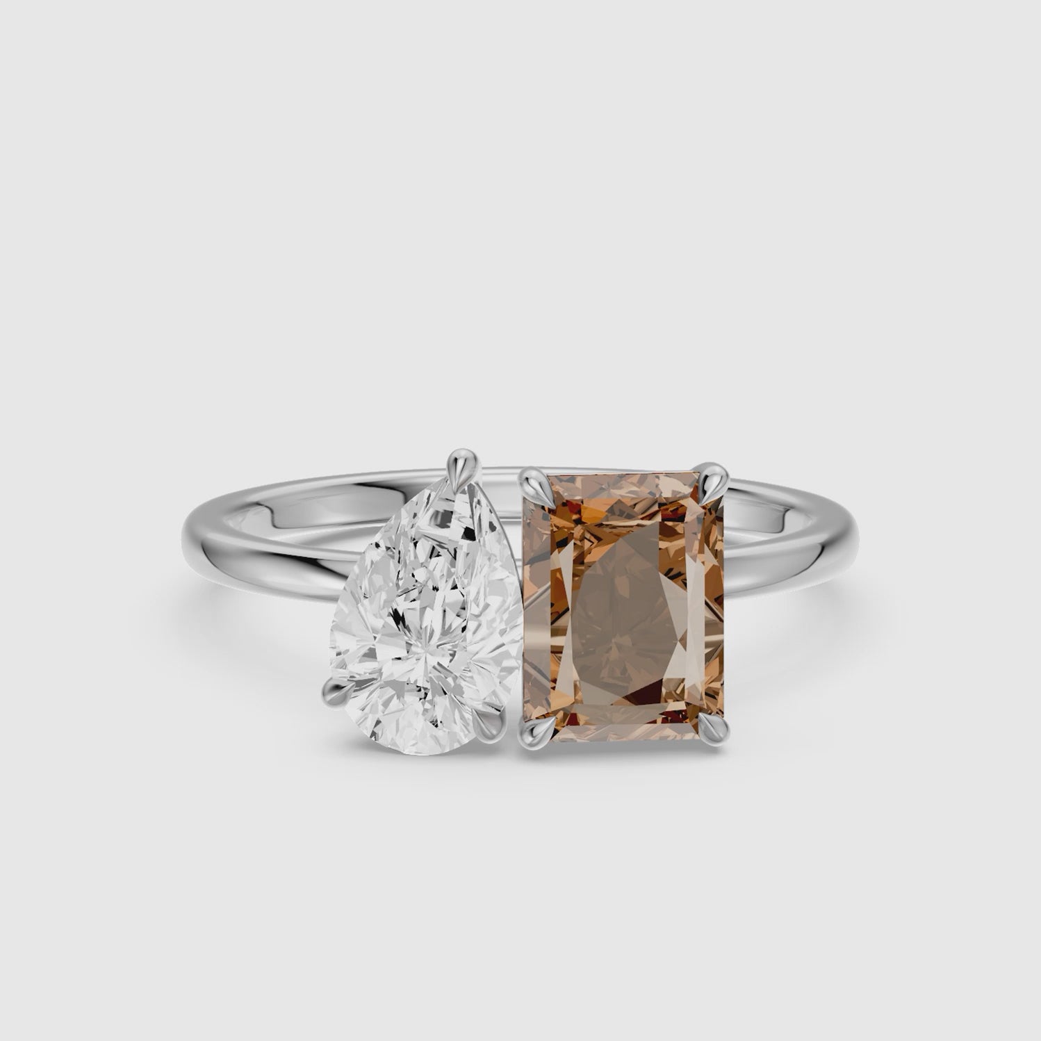 Load video: Cintia Champagne Radiant and Pear Cut Colored Lab Grown Diamond Toi et Moi Ring