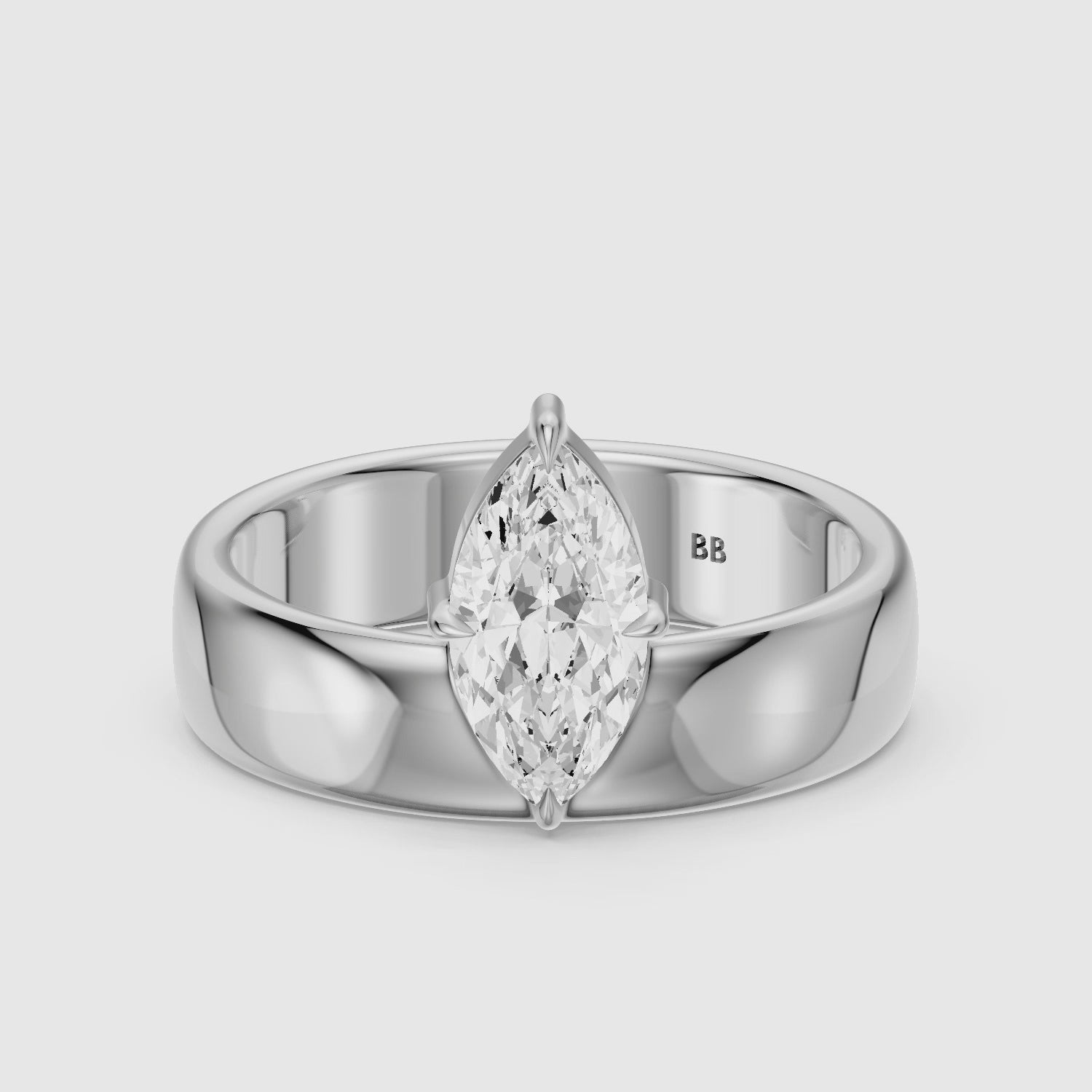 Load video: Leonor Marquise Cut Lab Diamond Solitaire Prong Set Cigar Band