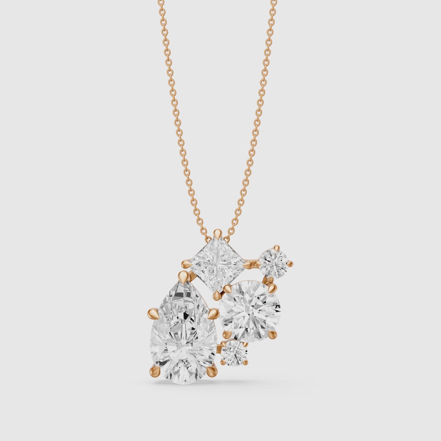 Load video: Mia Pear, Princess and Round Lab Grown Diamond Cluster Pendant