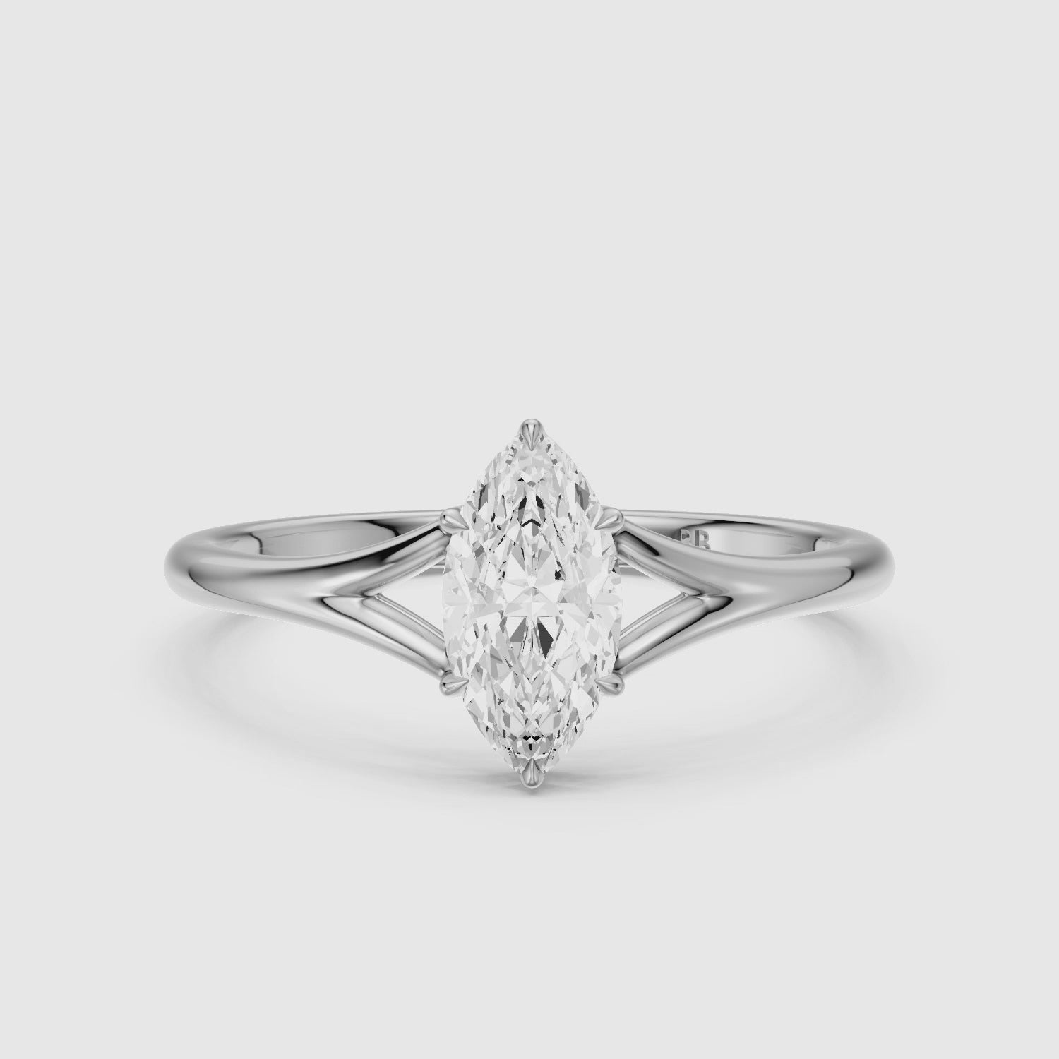 Load video: Elara Marquise Cut Moissanite Diamond Ring with Split Cathedral Shank