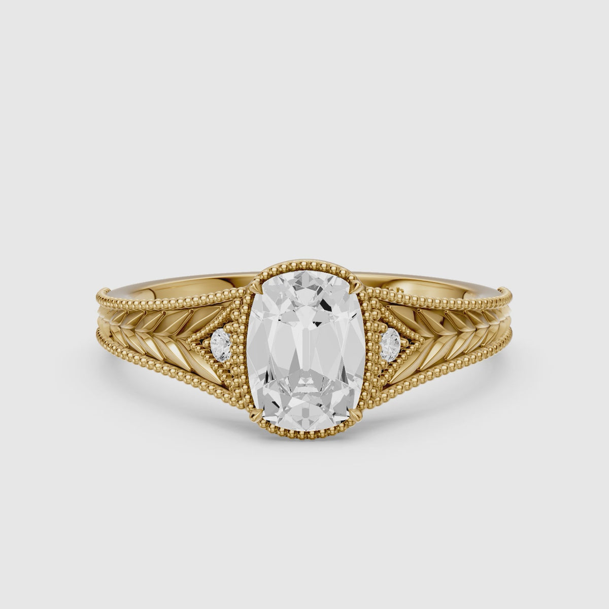 Load video: Taylor Old Mine Elongated Cushion Lab Grown Diamond Vintage Engagement Ring