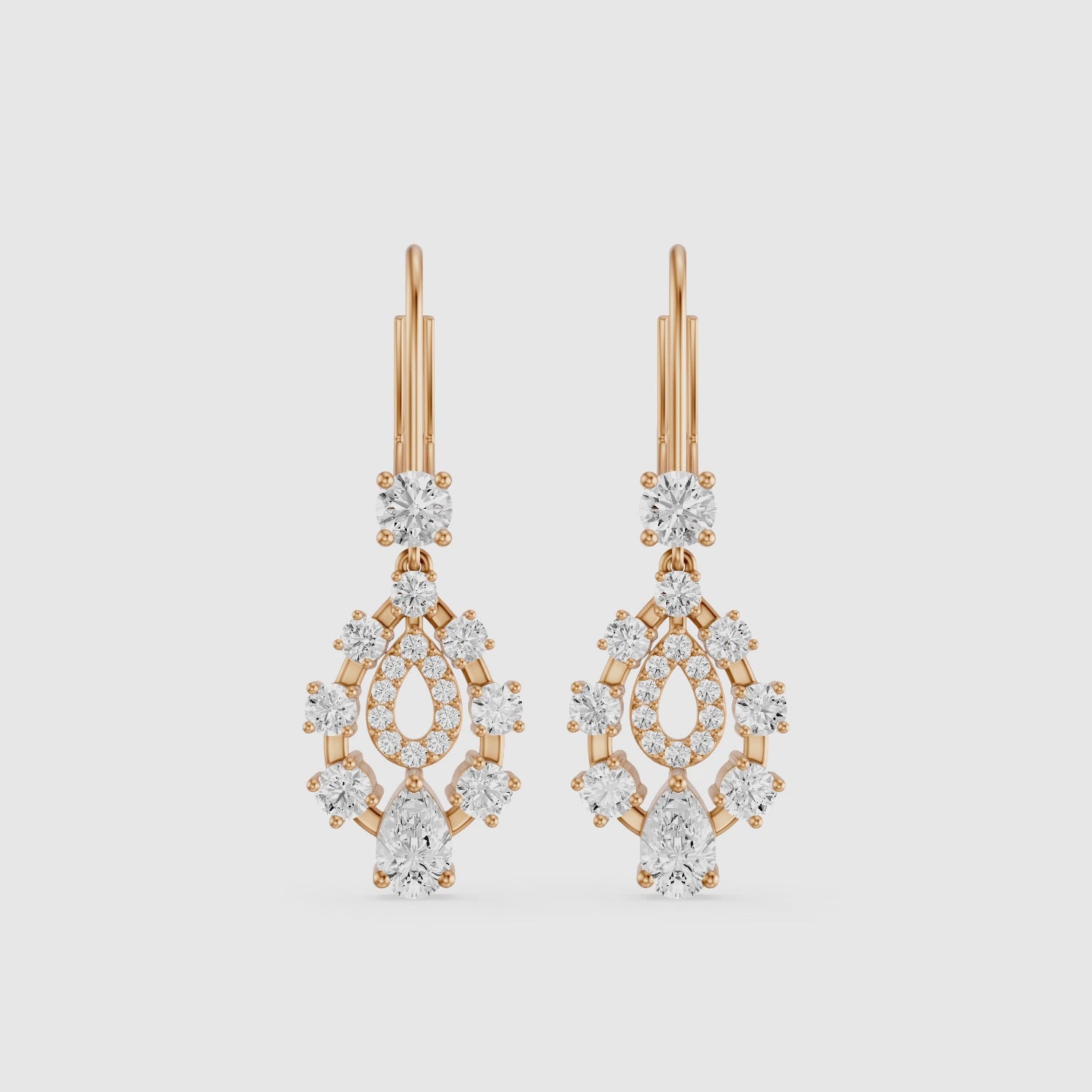 Load video: Heather Pear and Round Lab Grown Diamond Cluster Drop Earrings