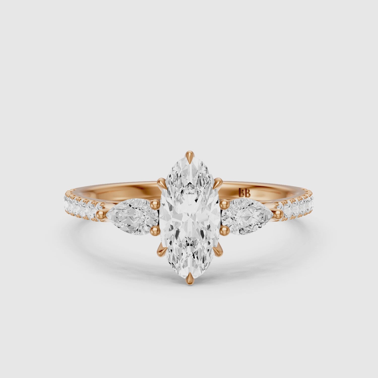 Load video: Nerea Moval Lab Grown Diamond Ring with Pear Side Stones