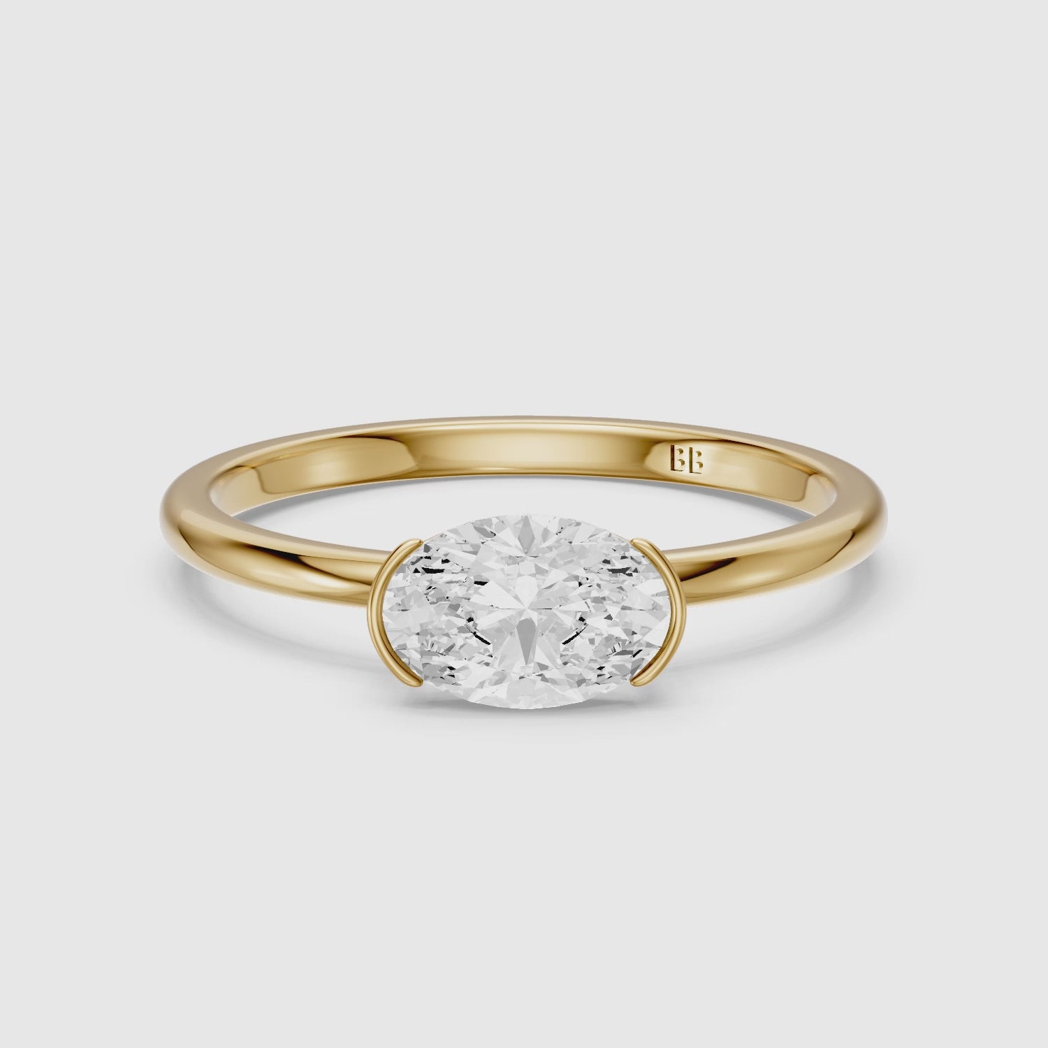 Load video: Zendaya Oval Cut East West Half Bezel Lab Grown Diamond Ring