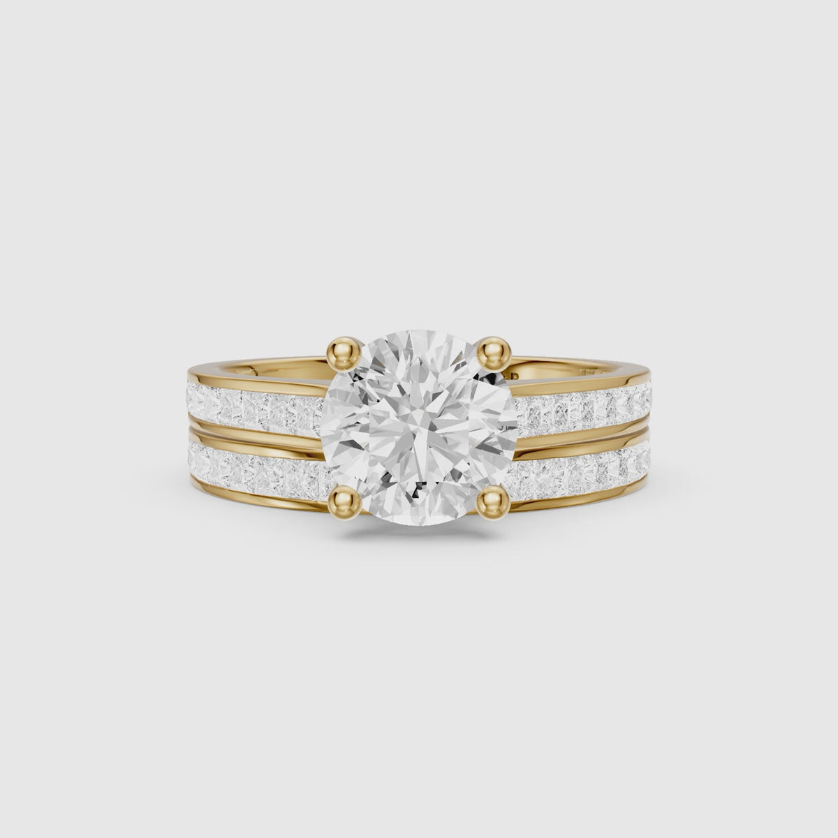 Load video: Clarice Round Lab Grown Diamond Cathedral Channel Bridal Set