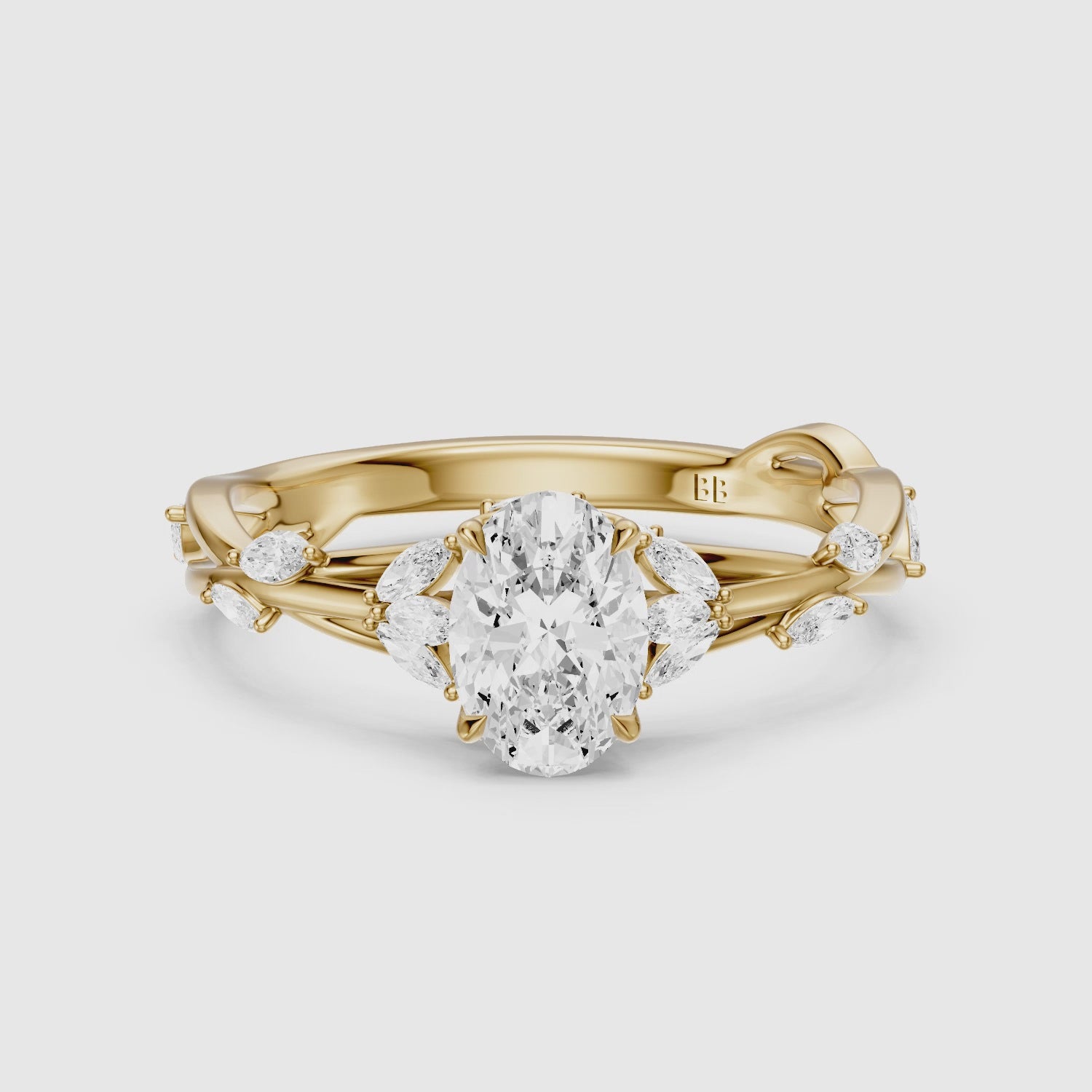 Load video: Alessia Oval Cut Secret Garden Lab Grown Diamond Ring with Side Stones