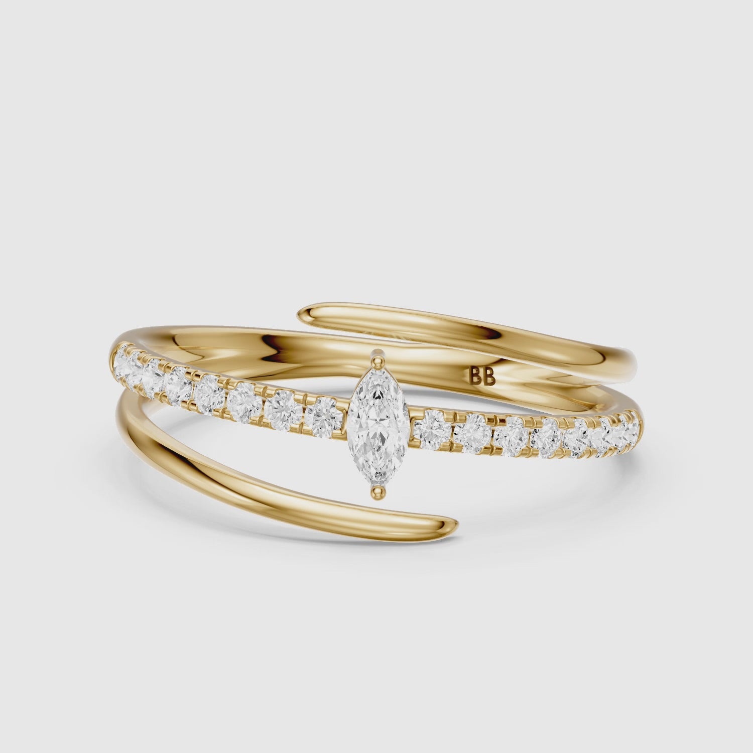 Load video: Quinn Marquise Center Wrap Pave Lab Grown Diamond Wedding Band