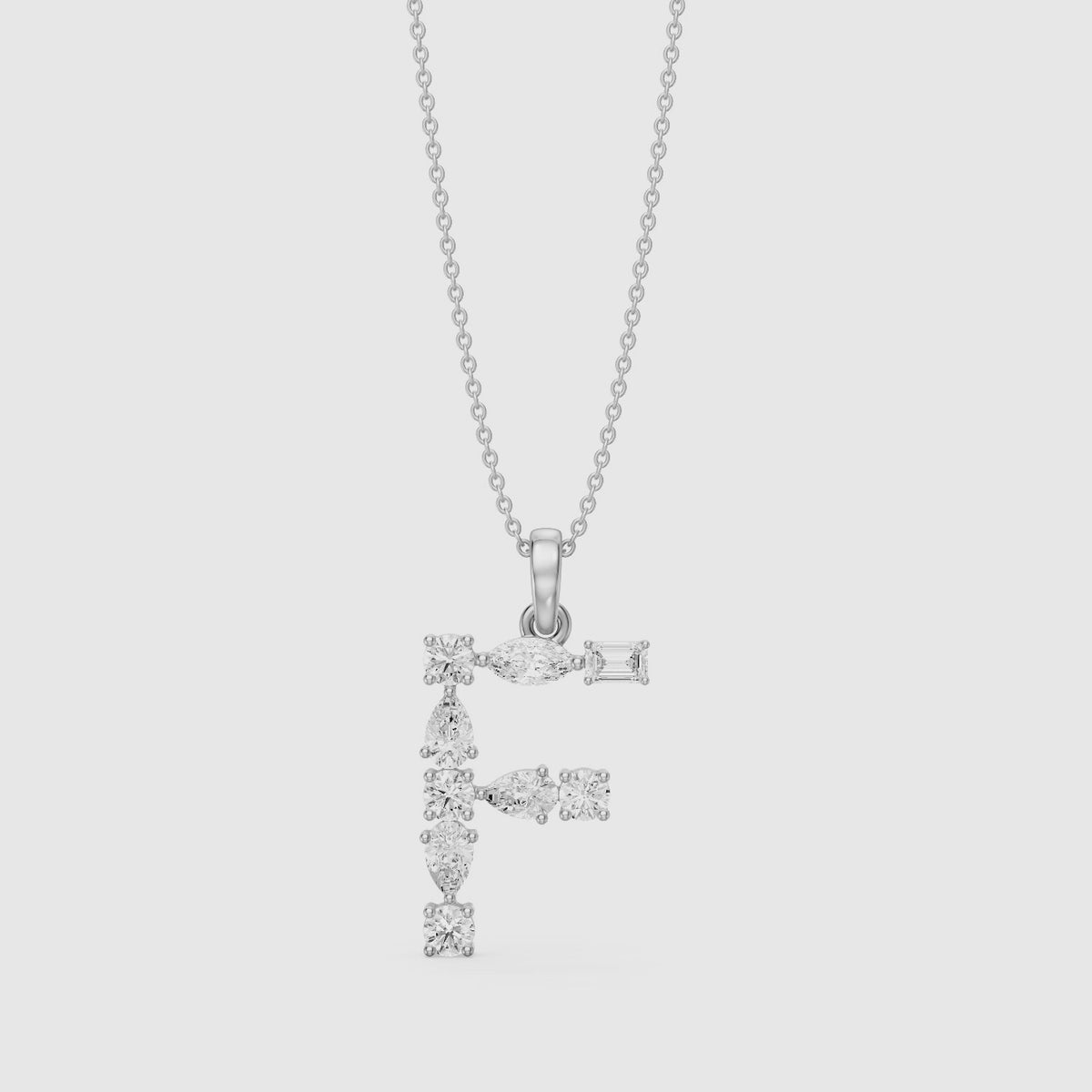 Load video: Mireille Multi Shape Lab Grown Diamond Initial F Pendant