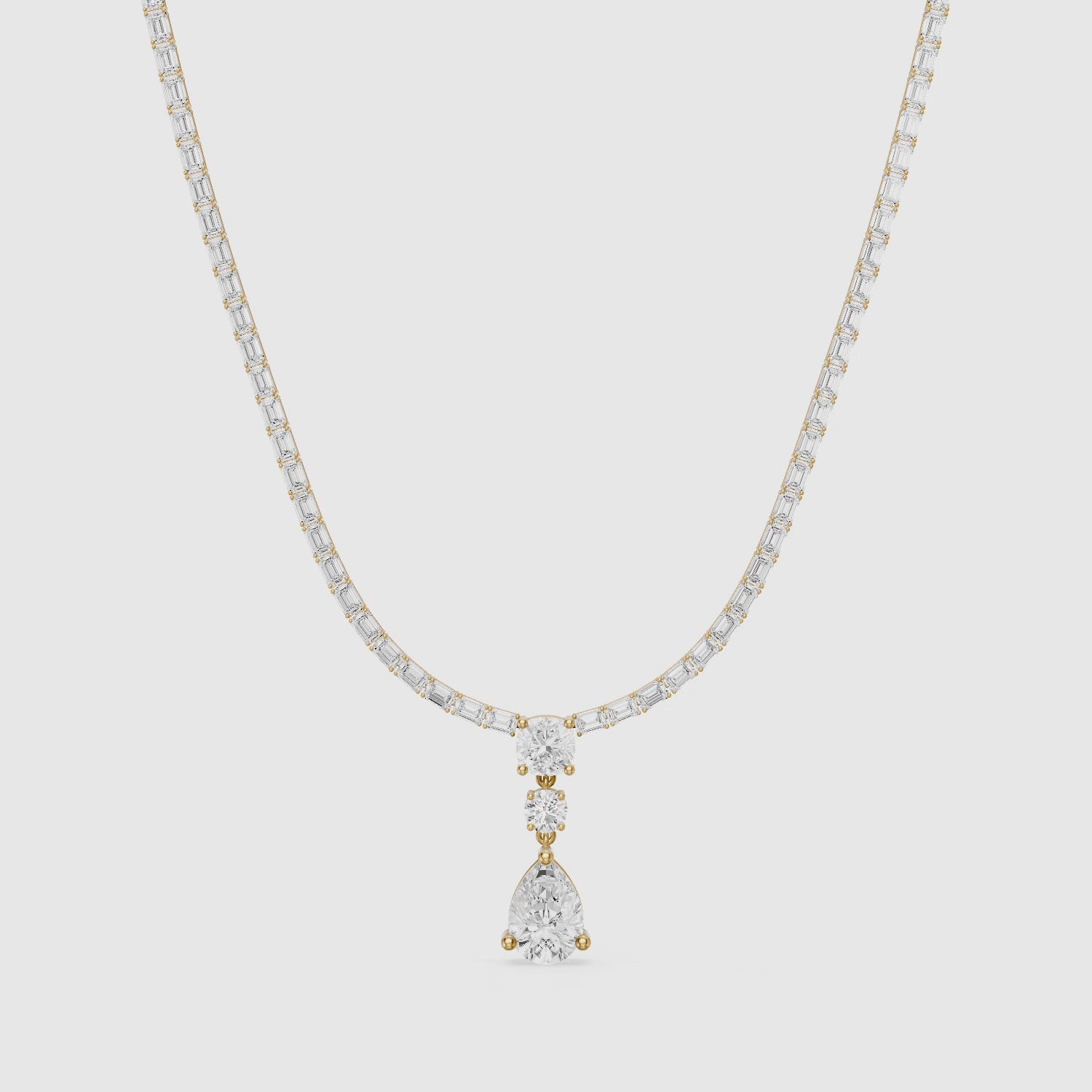 Load video: Vivian Baguette Cut Lab Grown Diamond Pear Drop Tennis Necklace