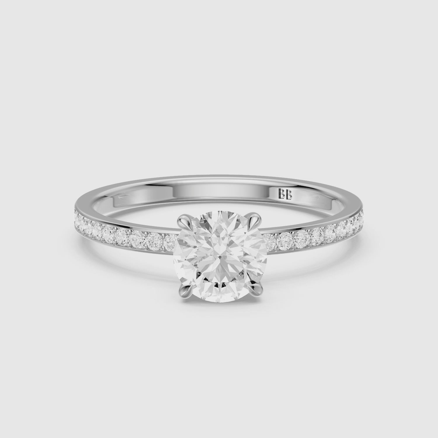 Load video: Mariel Round Cut Hidden Halo Channel Set Moissanite Diamond Ring