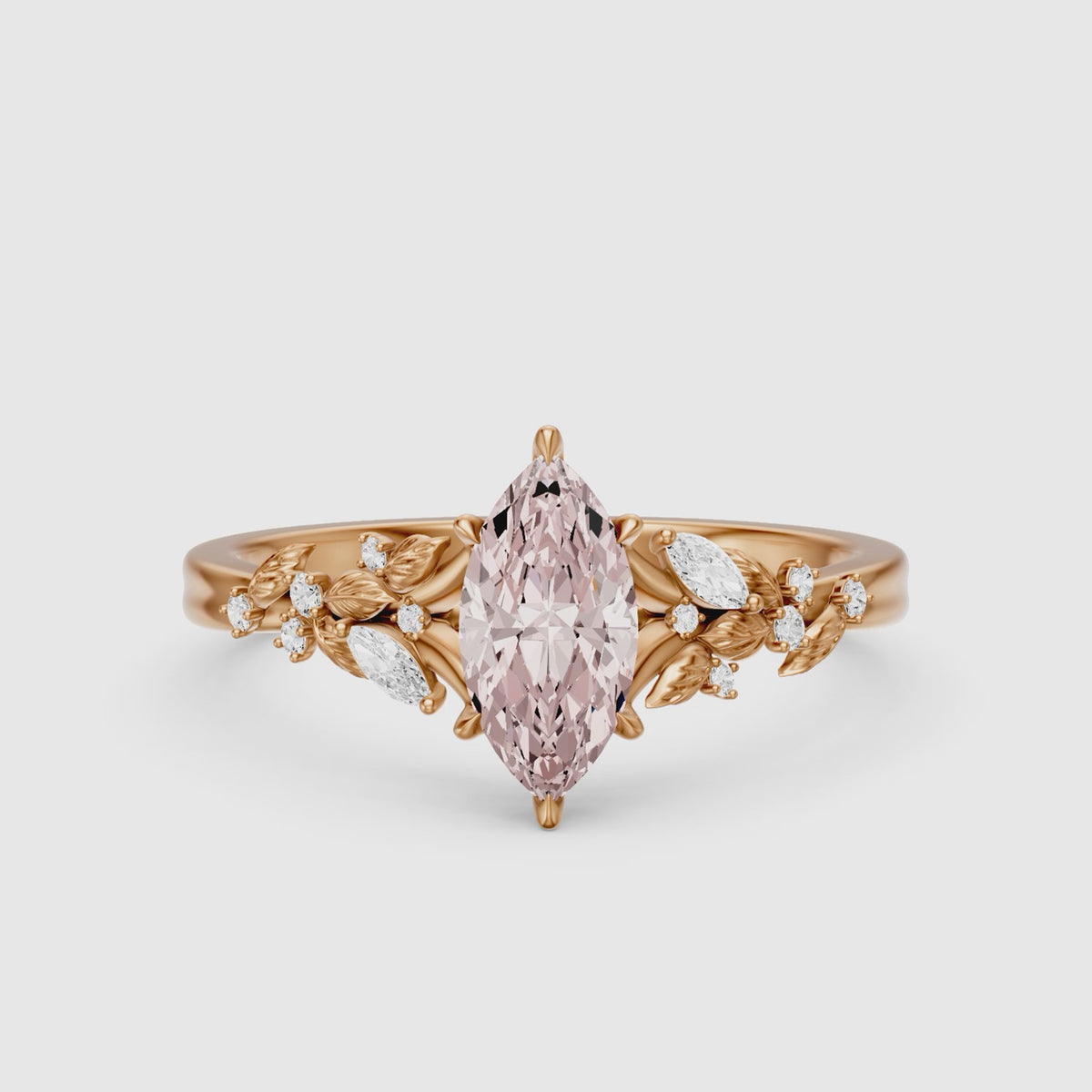 Load video: Beatrix Nature Inspired Marquise Pink Lab Grown Diamond Flower Ring