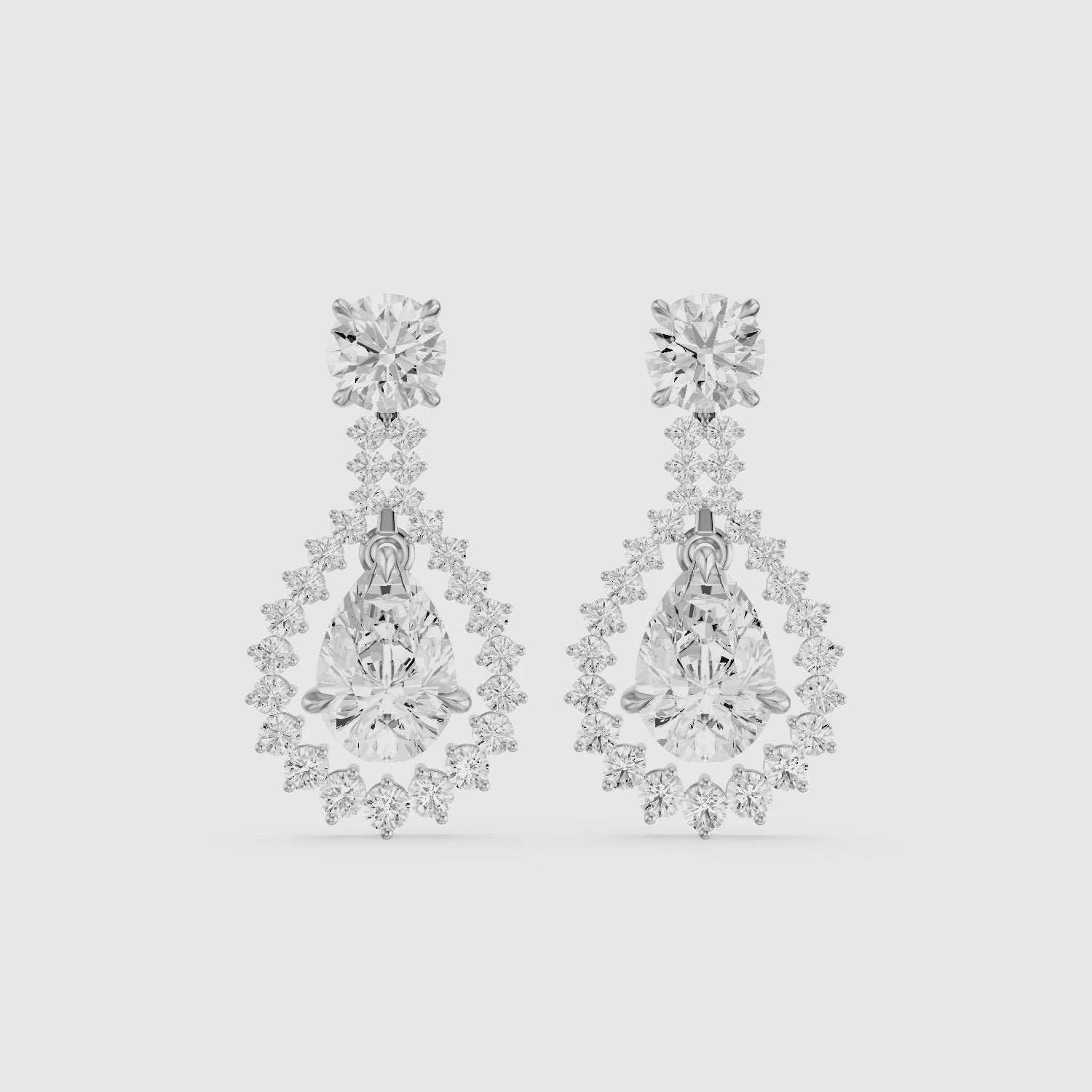Load video: Wendy Pear and Round Lab Grown Diamond Halo Drop Earrings