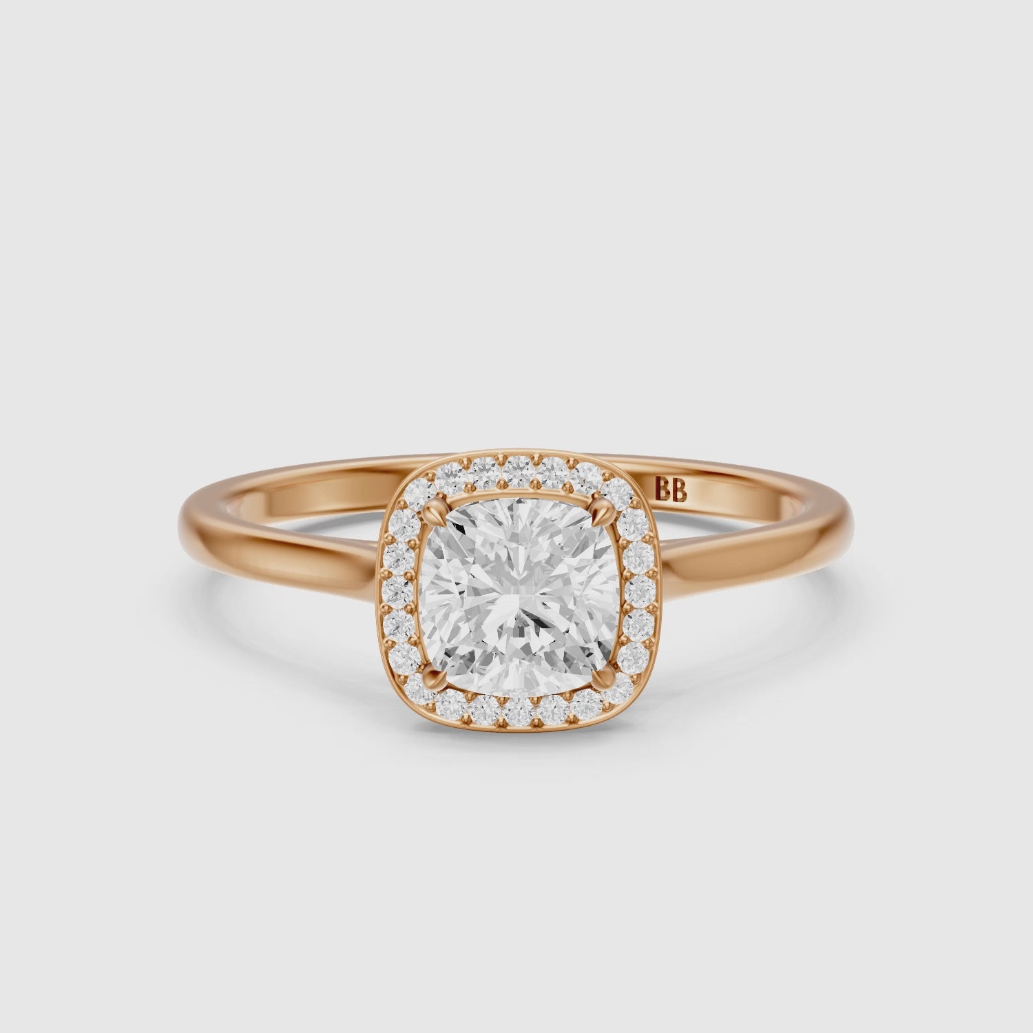 Load video: Emberly Cushion Cut Halo Cathedral Style Moissanite Diamond Ring