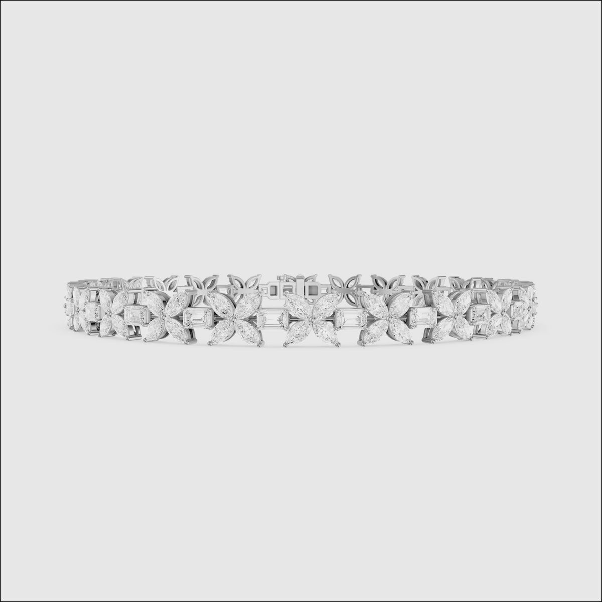 Load video: Fiorella Marquise Lab Grown Diamond Floral Bracelet with Emerald Cut Lab Diamonds