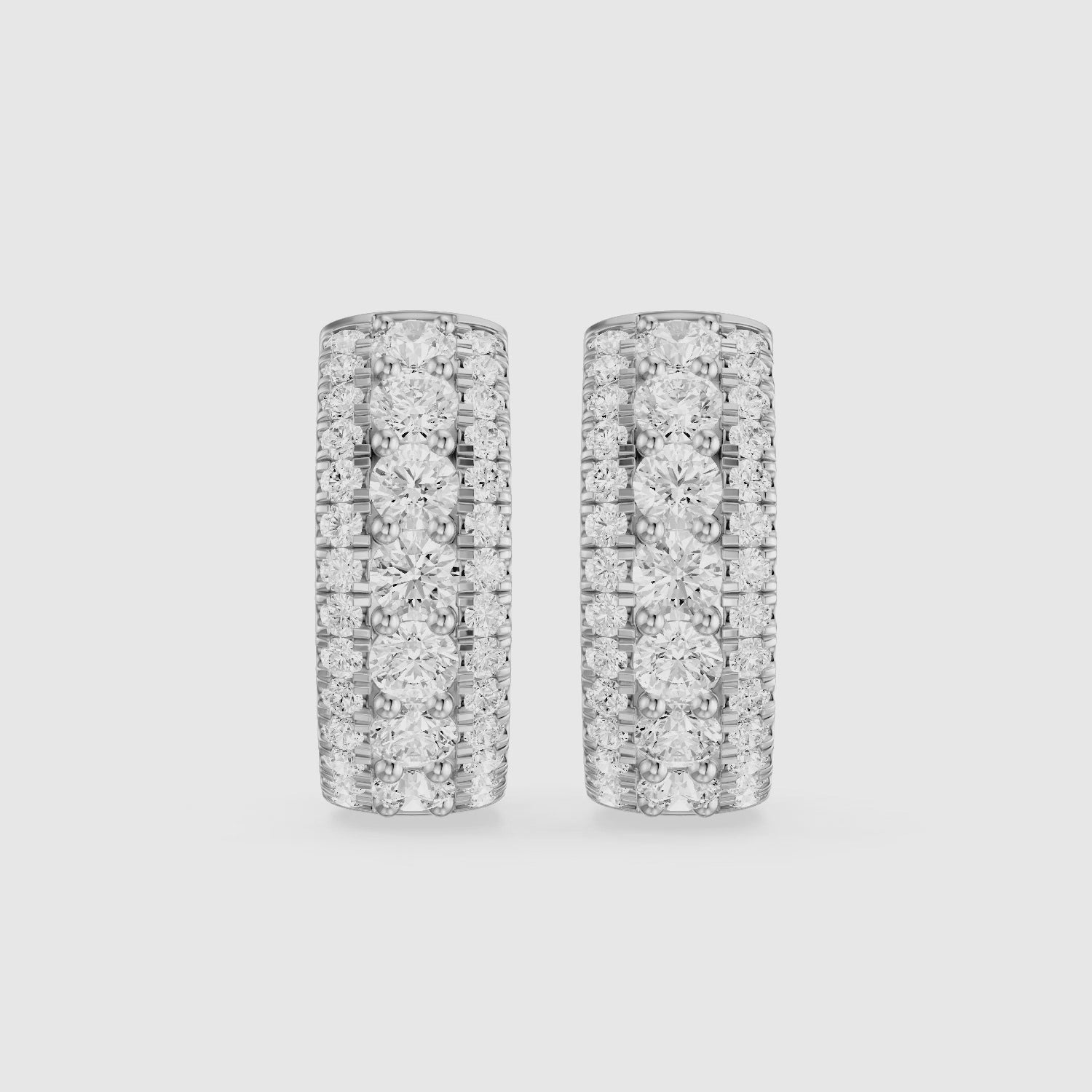 Load video: Karla Three Row Round Lab Grown Diamond Hoop Earrings