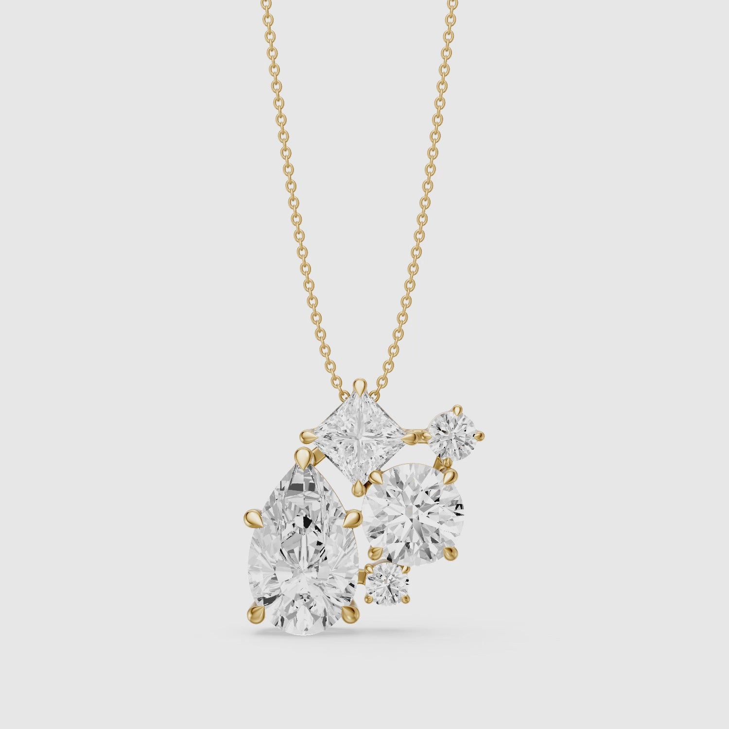 Load video: Mia Pear, Princess and Round Lab Grown Diamond Cluster Pendant