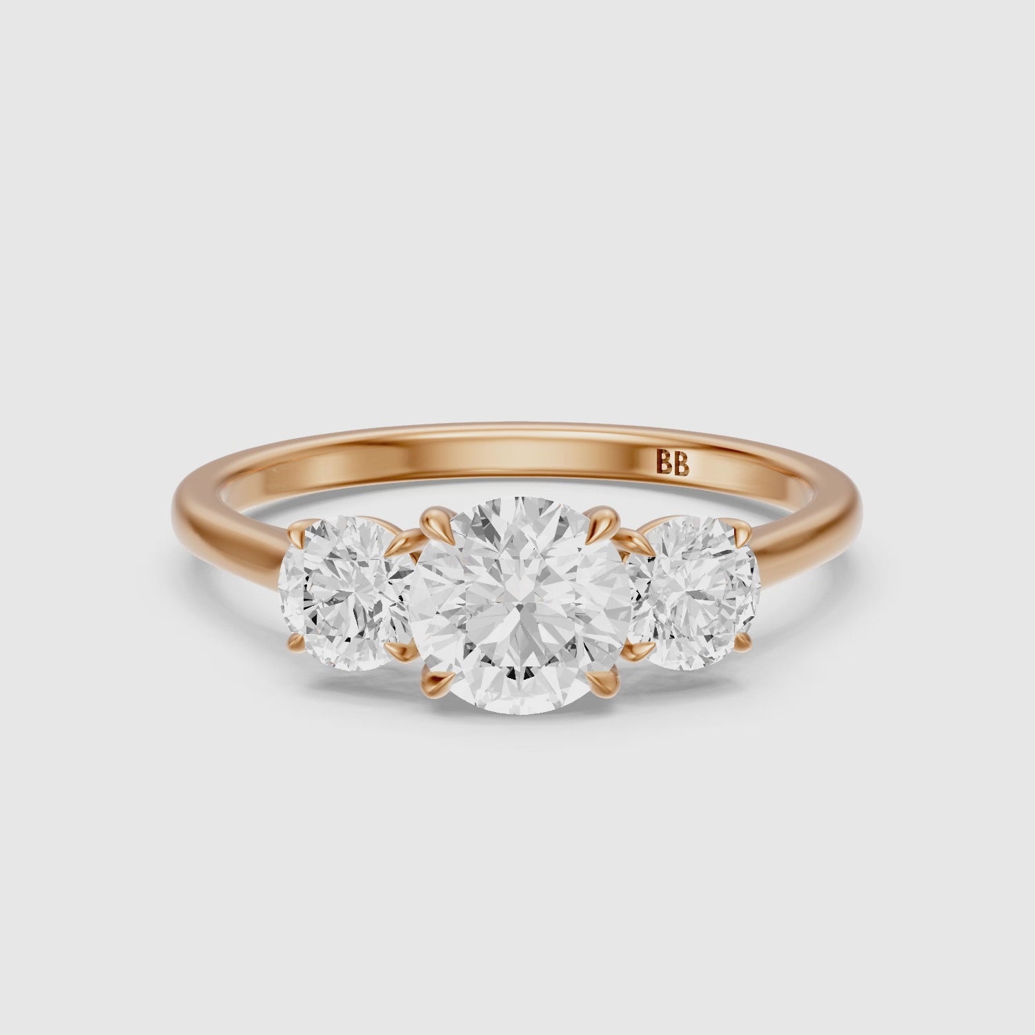 Load video: Kenlee Three Stone Round Cut Cathedral Lab Grown Diamond Ring