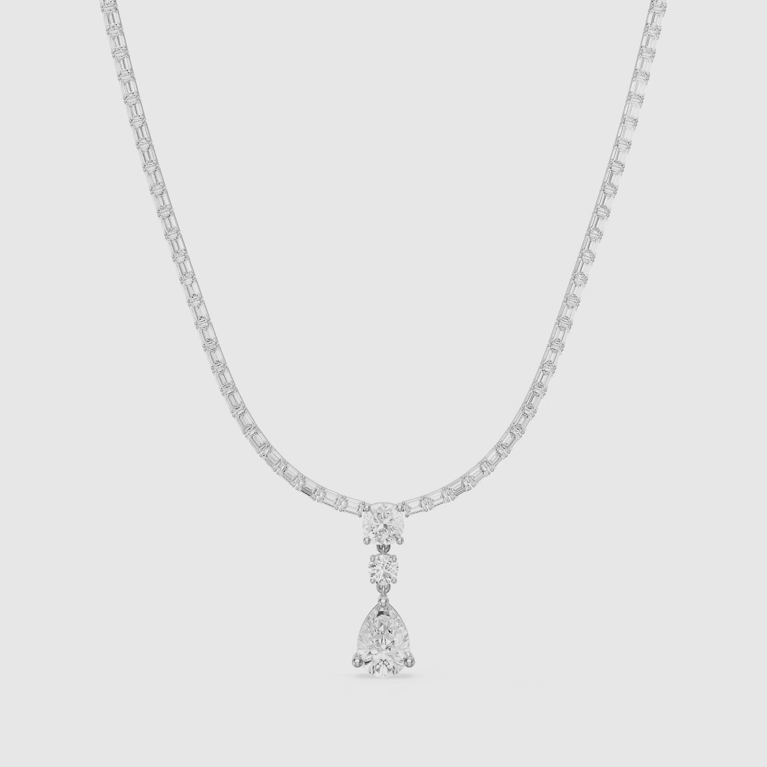 Load video: Vivian Baguette Cut Lab Grown Diamond Pear Drop Tennis Necklace