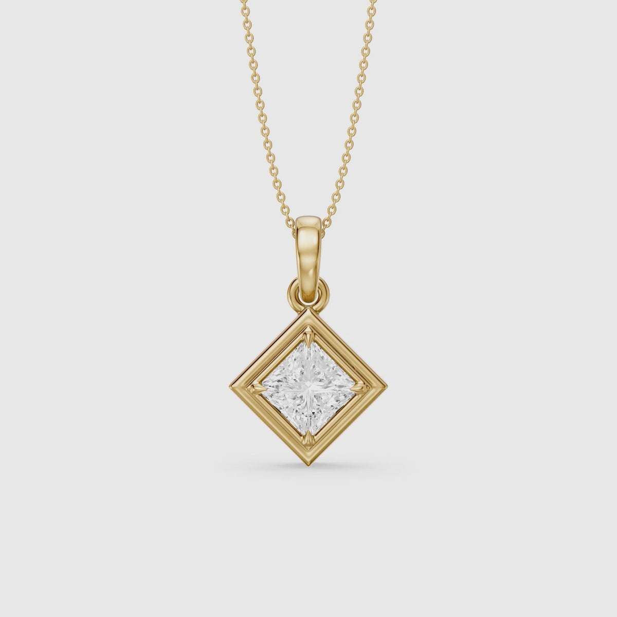 Load video: Macie East West Princess Cut Lab Grown Diamond Solitaire Bezel Pendant