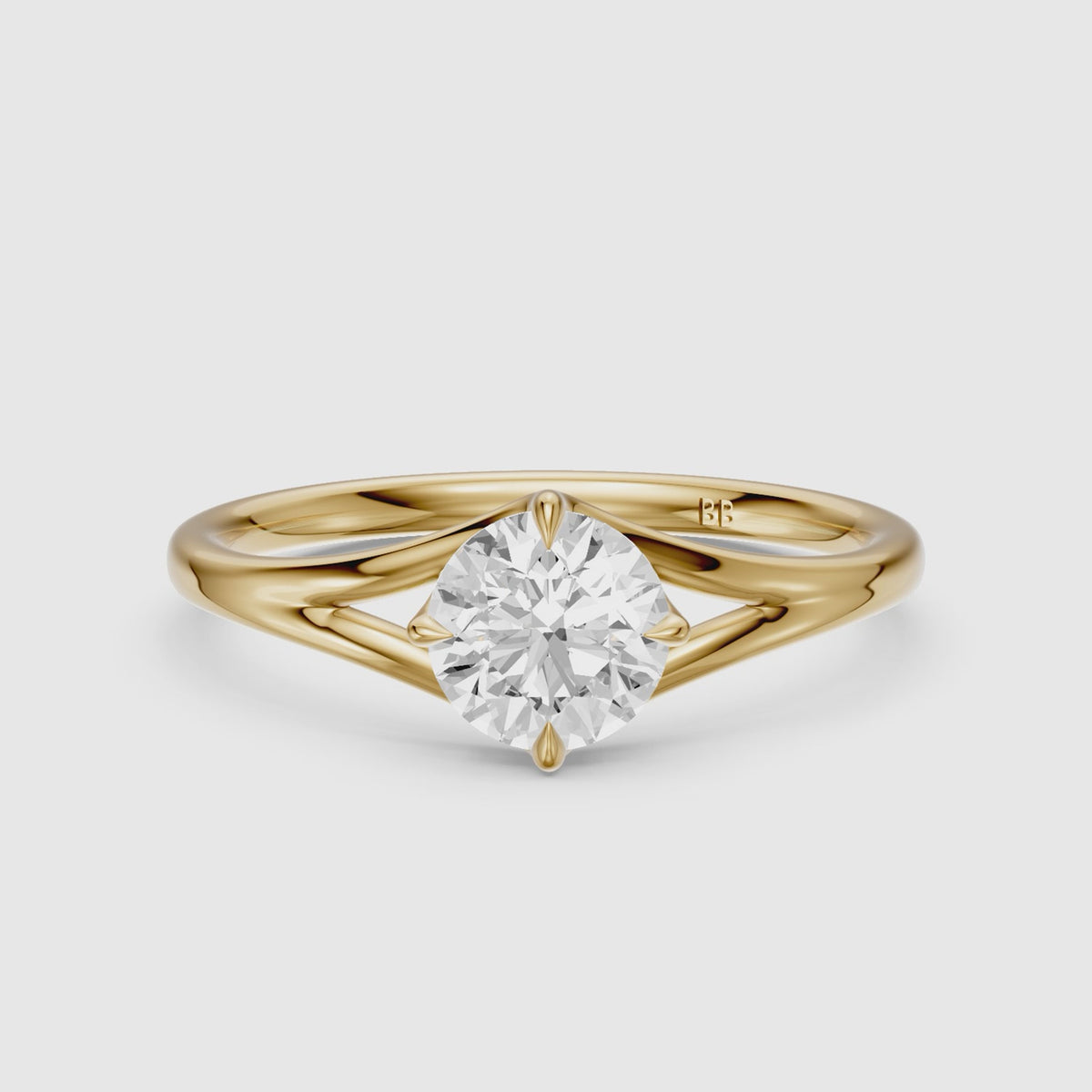 Load video: Carys Round Solitaire Split Shank Moissanite Diamond Engagement Ring