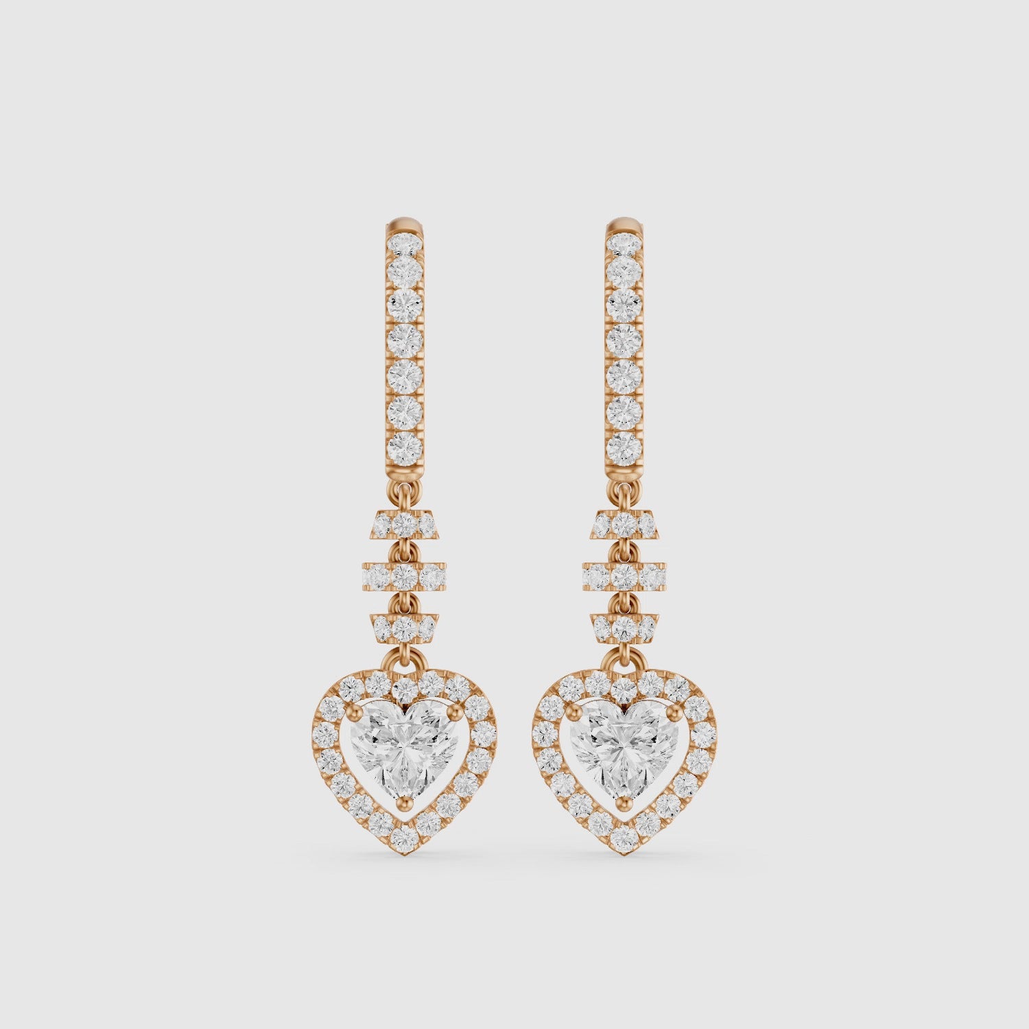 Load video: Hartley Heart Shape and Round Lab Grown Diamond Halo Drop Earrings