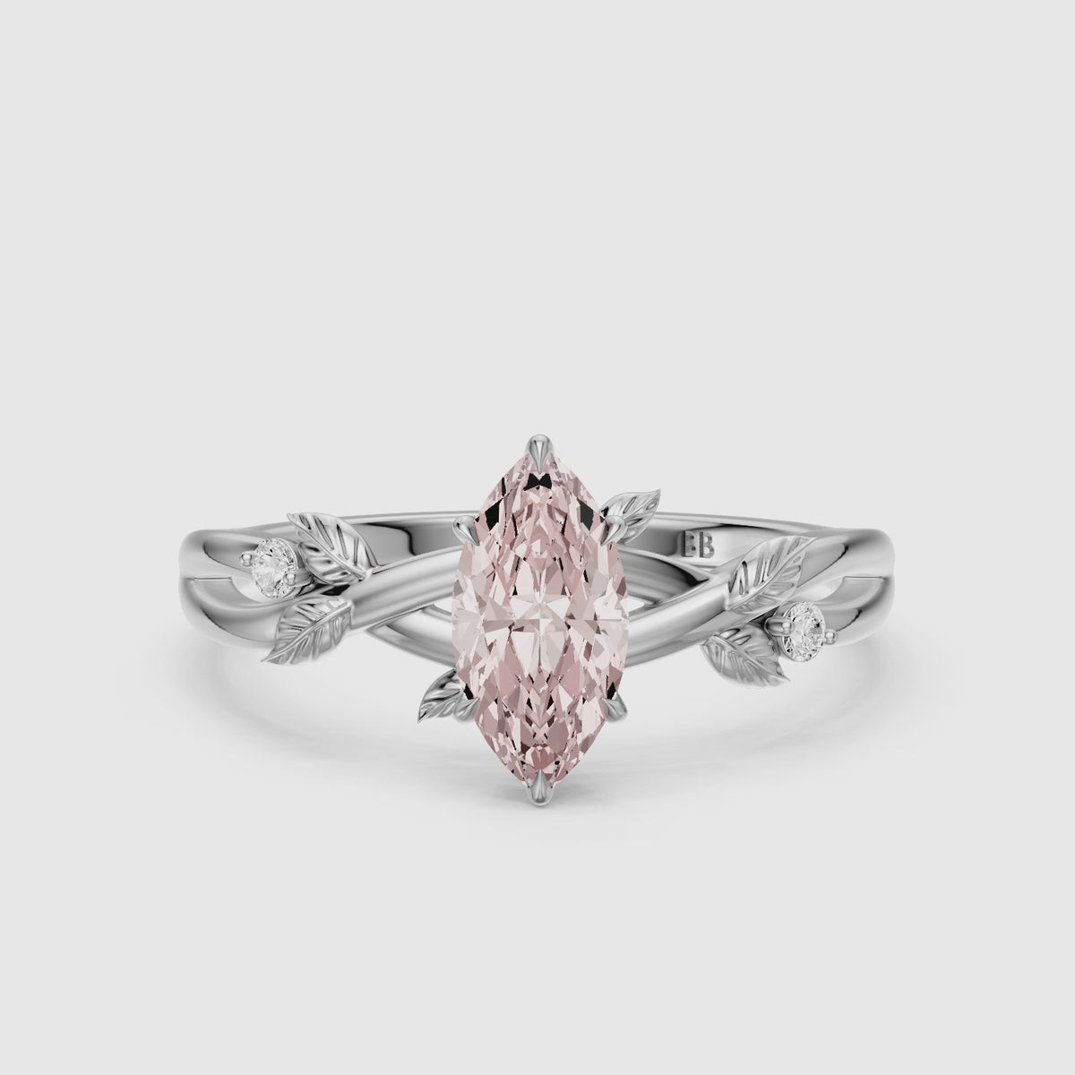 Load video: Dree Marquise Pink Lab Grown Diamond Leaf Vine Ring with Side Stones