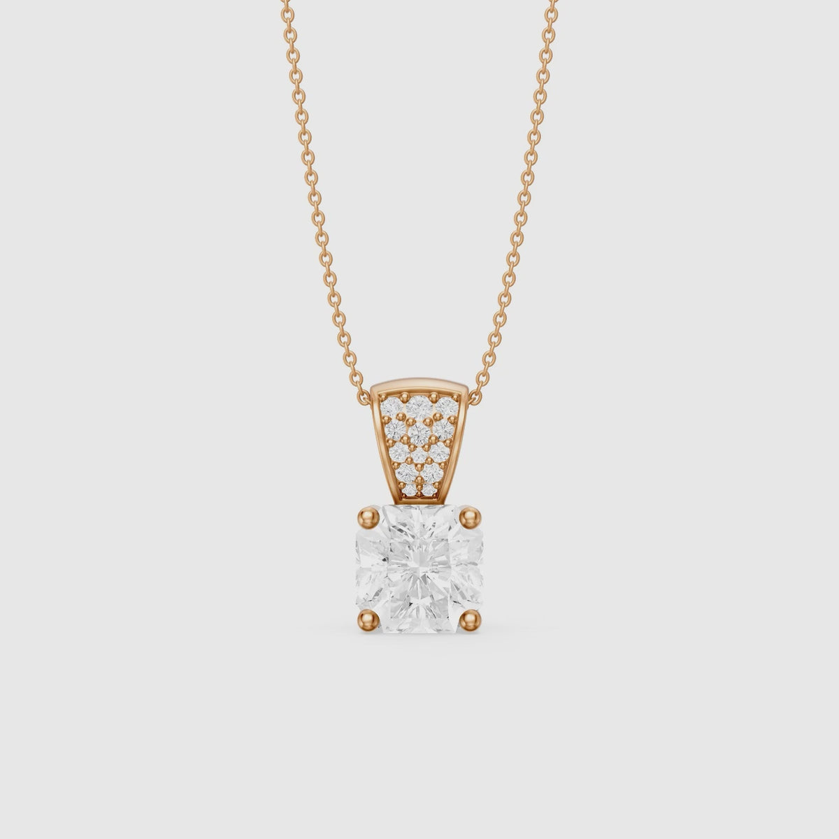 Load video: Vienna Square Radiant Lab Grown Diamond Pendant with Pave Bail