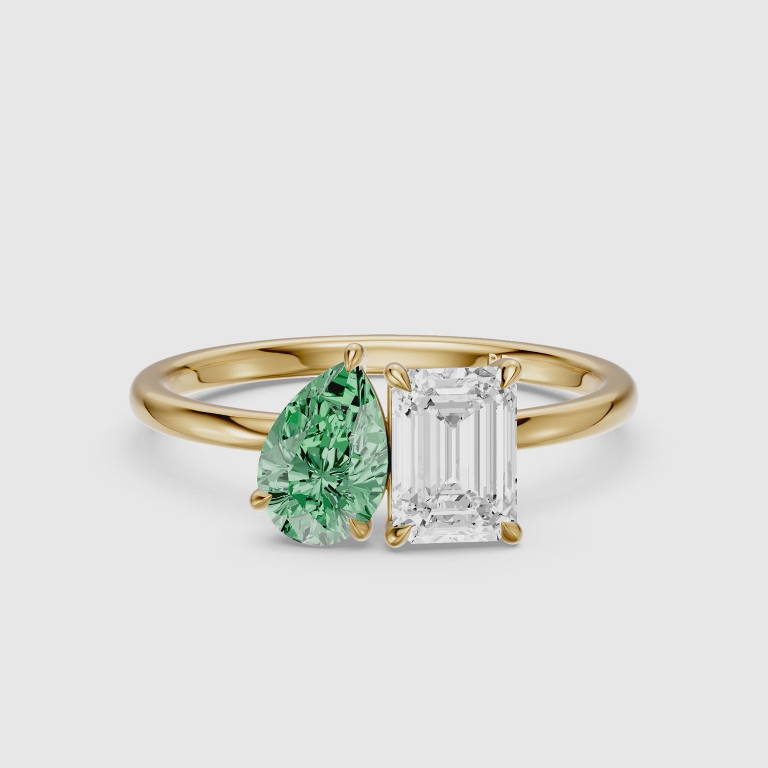 Load video: Nevena Green Pear and Emerald Cut Color Lab Grown Diamond Toi et Moi Ring