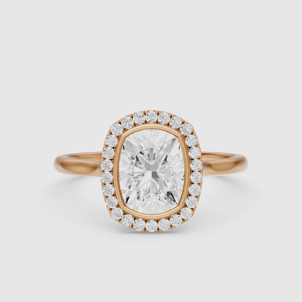 Load video: Millie Elongated Cushion Cut Lab Grown Diamond Halo Engagement Ring