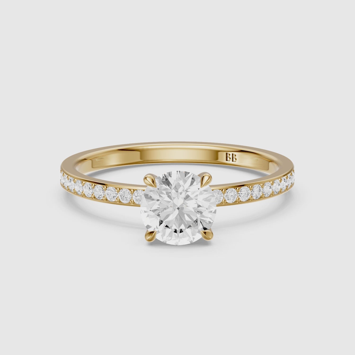 Load video: Mariel Round Cut Hidden Halo Channel Set Moissanite Diamond Ring