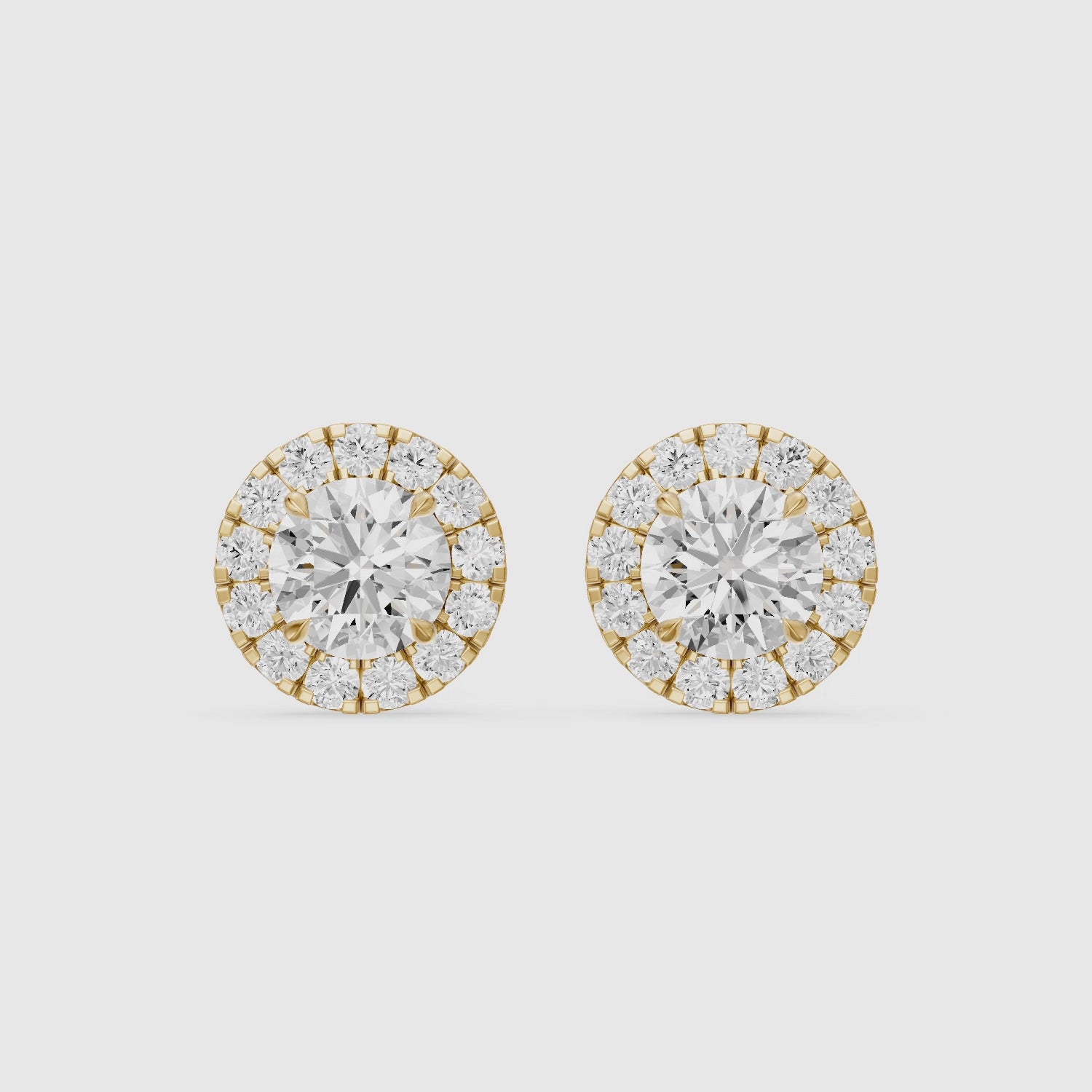 Load video: Audrey Round Cut Lab Grown Diamond Halo Cluster Stud Earrings