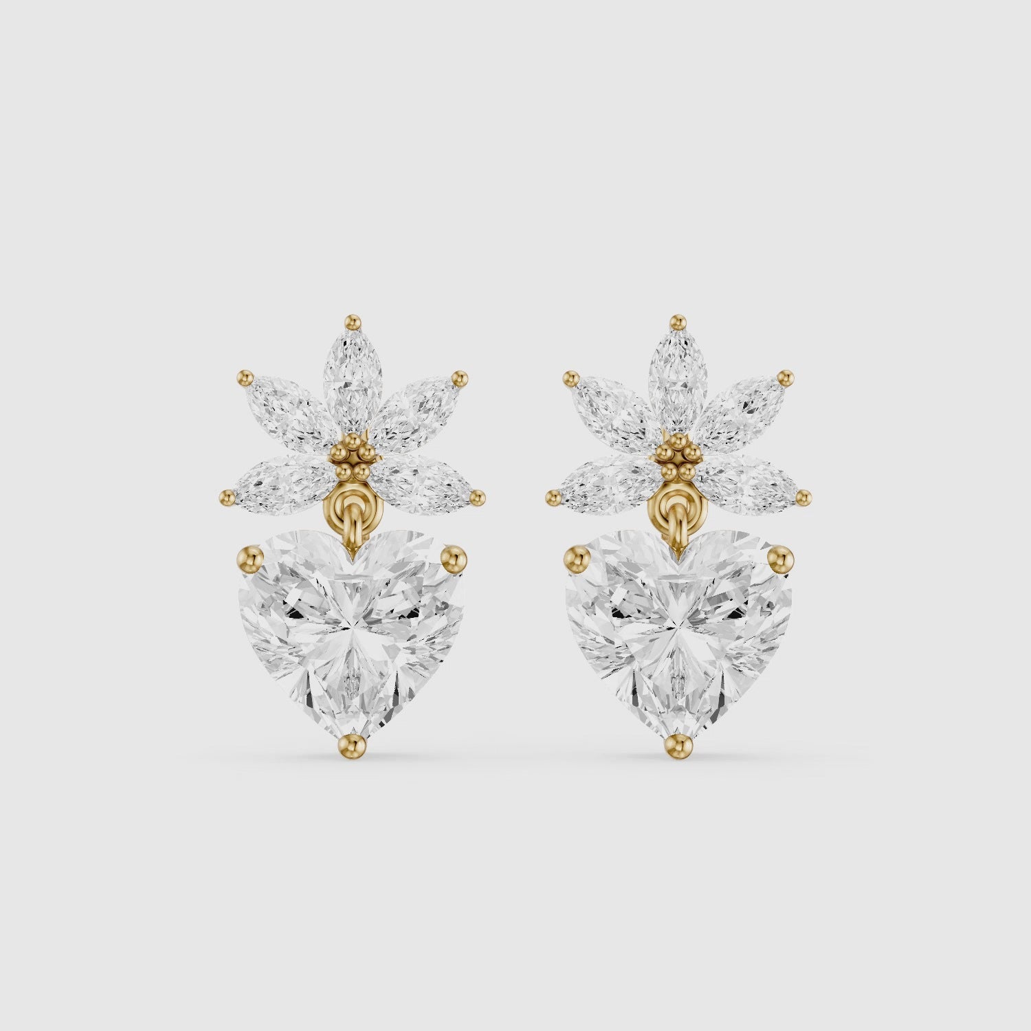 Load video: Reverie Marquise Floral Cluster and Heart Lab Grown Diamond Drop Earrings