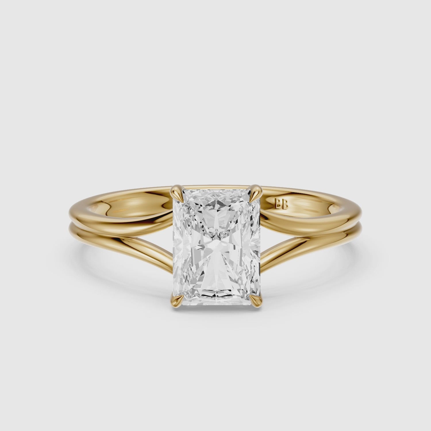 Load video: Angela Radiant Moissanite Diamond Split Shank Ring with Hidden Halo