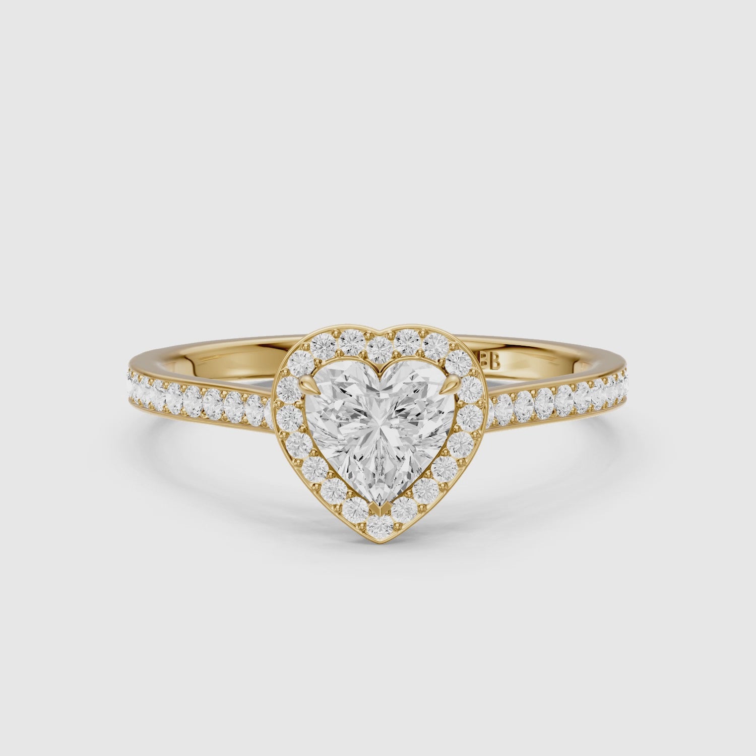 Load video: Rhiann Heart Shaped Halo Channel Set Lab Grown Diamond Ring