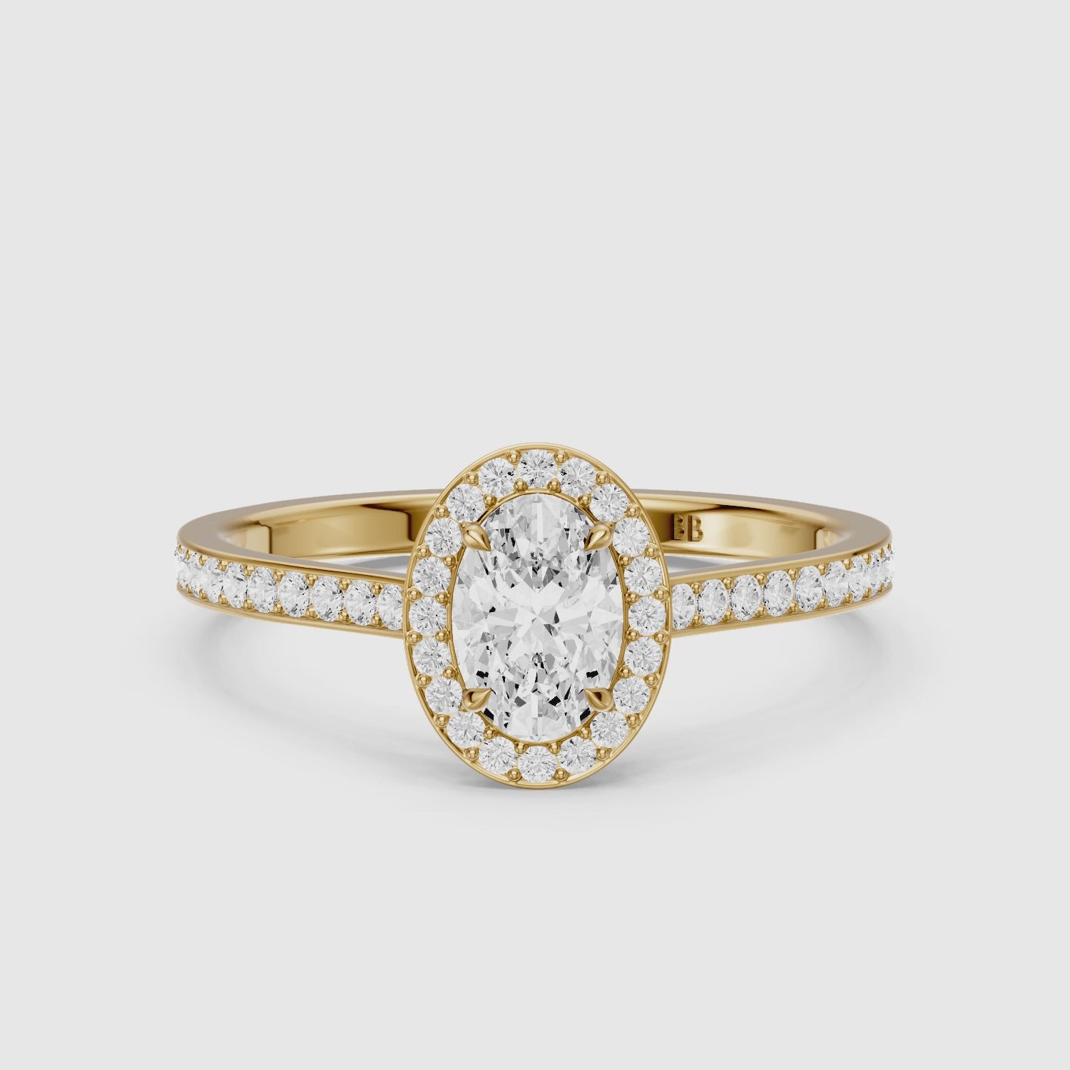 Load video: Delaney Oval Cut Halo Channel Set Lab Grown Diamond Ring