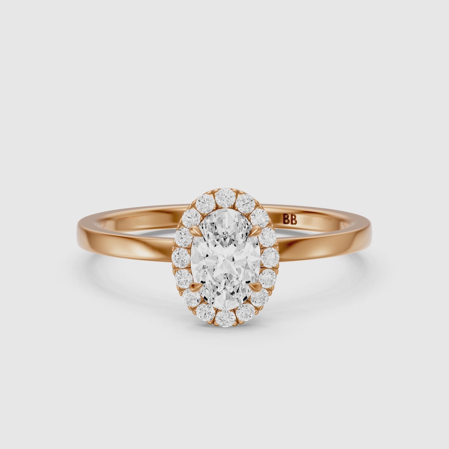 Load video: Oakley Oval Cut Halo Moissanite Diamond Engagement Ring
