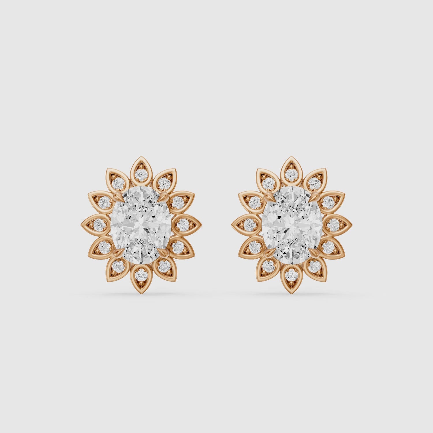 Load video: Zaira Oval Shape Lab Grown Diamond Vintage Halo Earrings