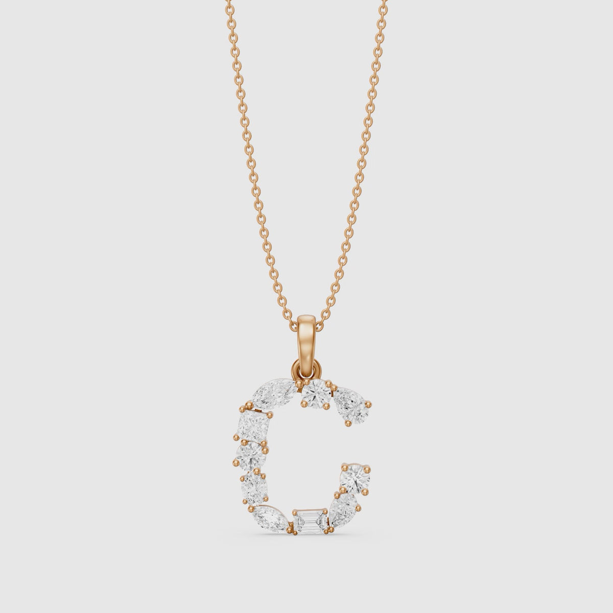 Load video: Emmeline Multi Shape Lab Grown Diamond Initial C Pendant