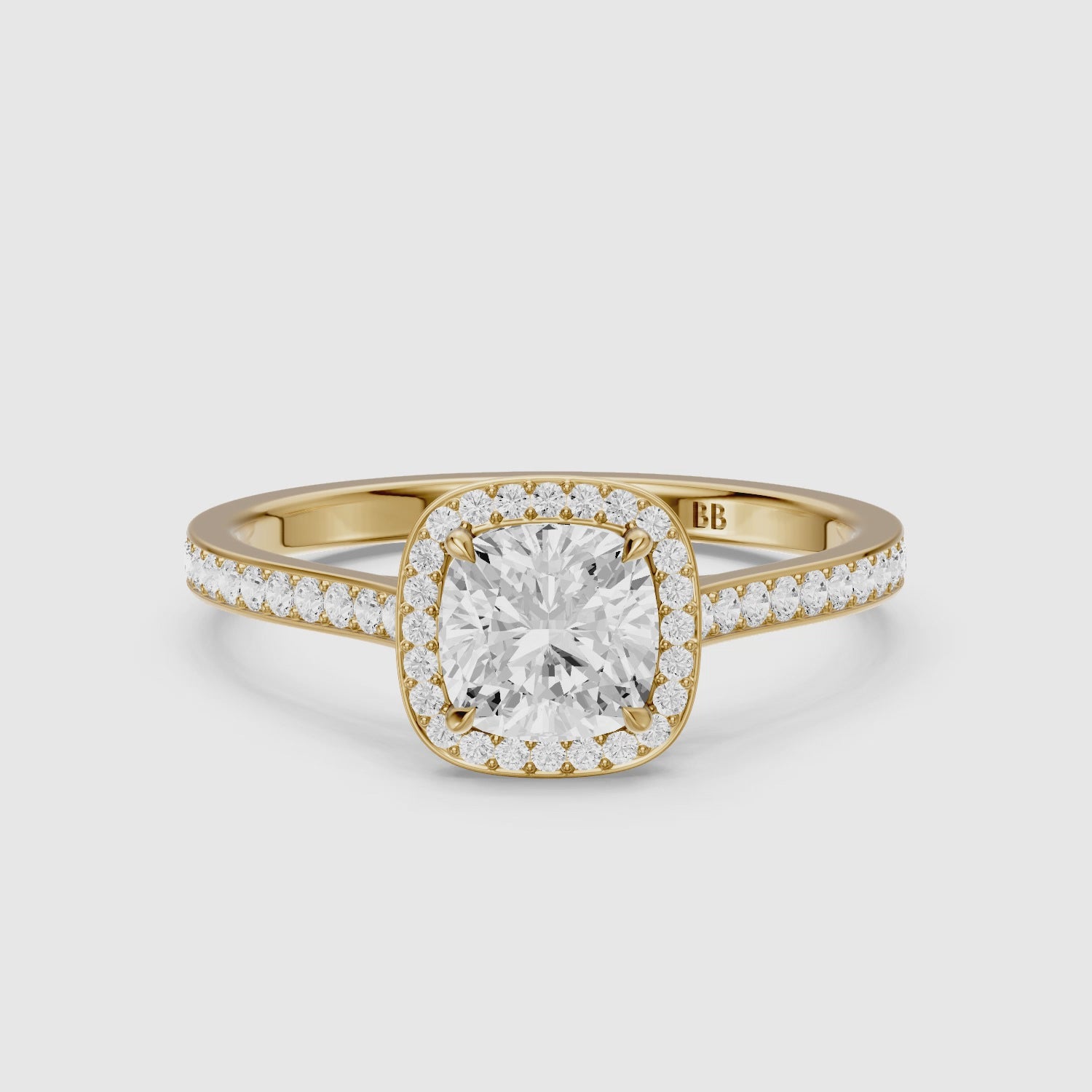 Load video: Kenzie Cushion Cut Halo Channel Set Lab Grown Diamond Ring