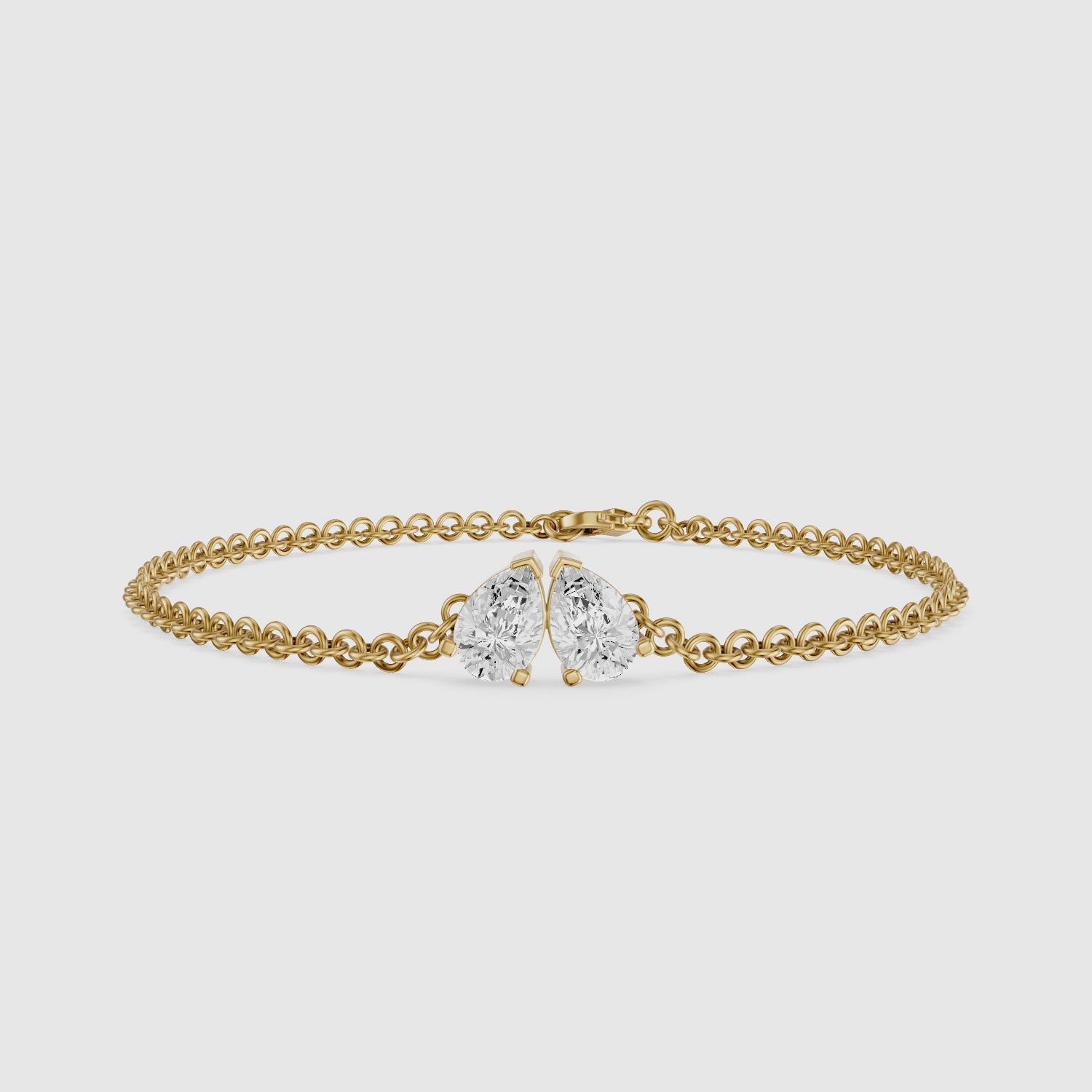Load video: Jacquelyn Twin Pear Lab Grown Diamond Toi et Moi Chain Bracelet
