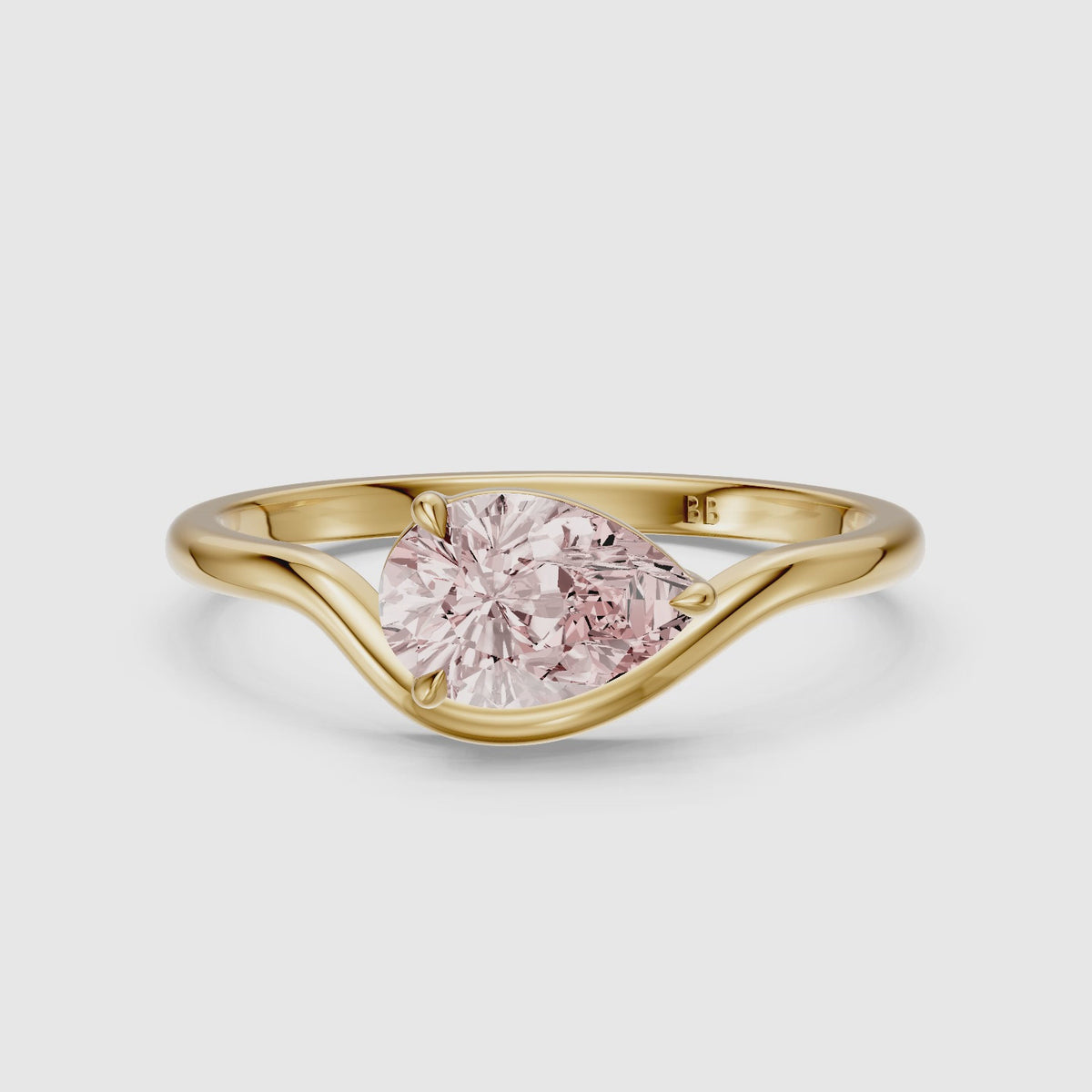 Load video: Mavis Pear Cut East West Pink Lab Grown Diamond Solitaire Ring